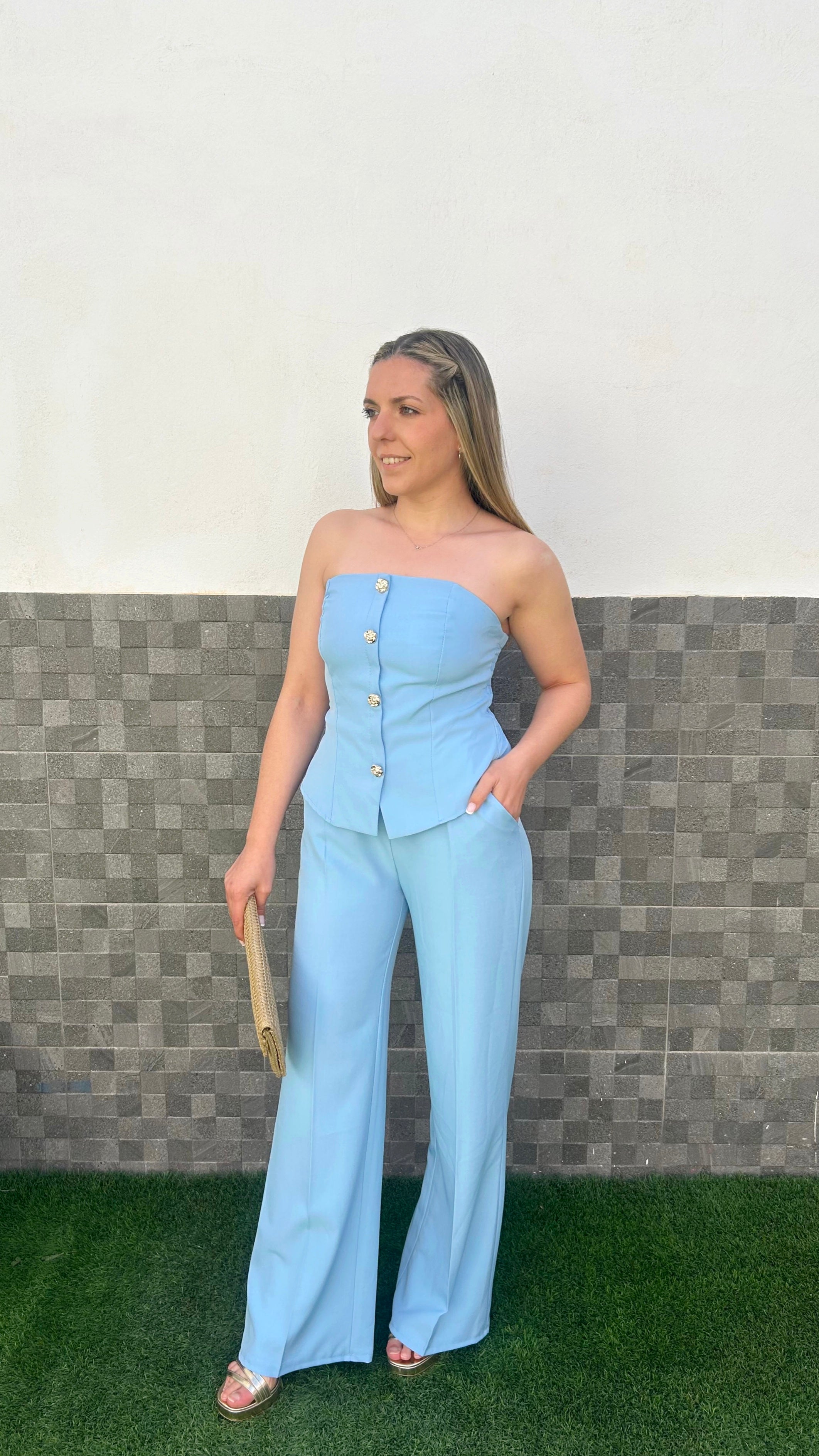 Conjunto palabra botones celeste