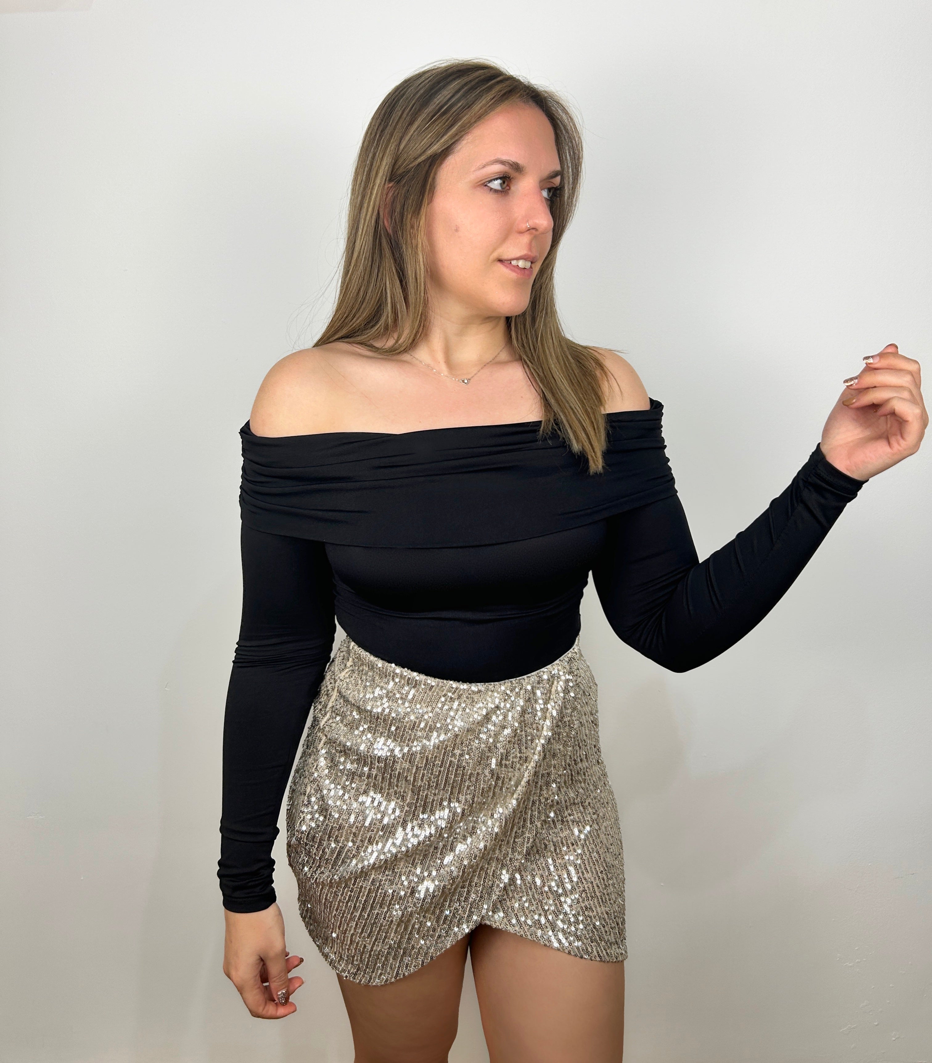 Silver sequin skirt