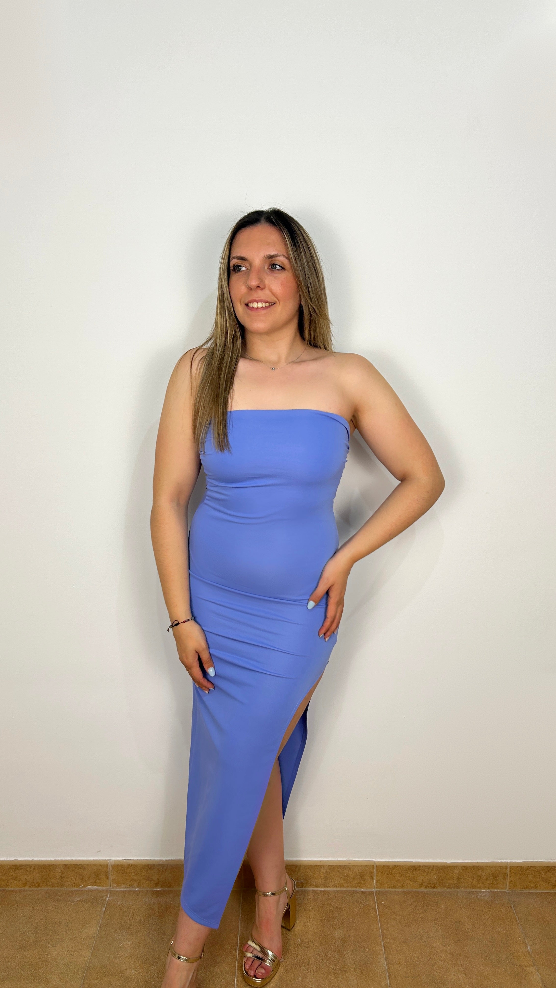 Blue word midi dress