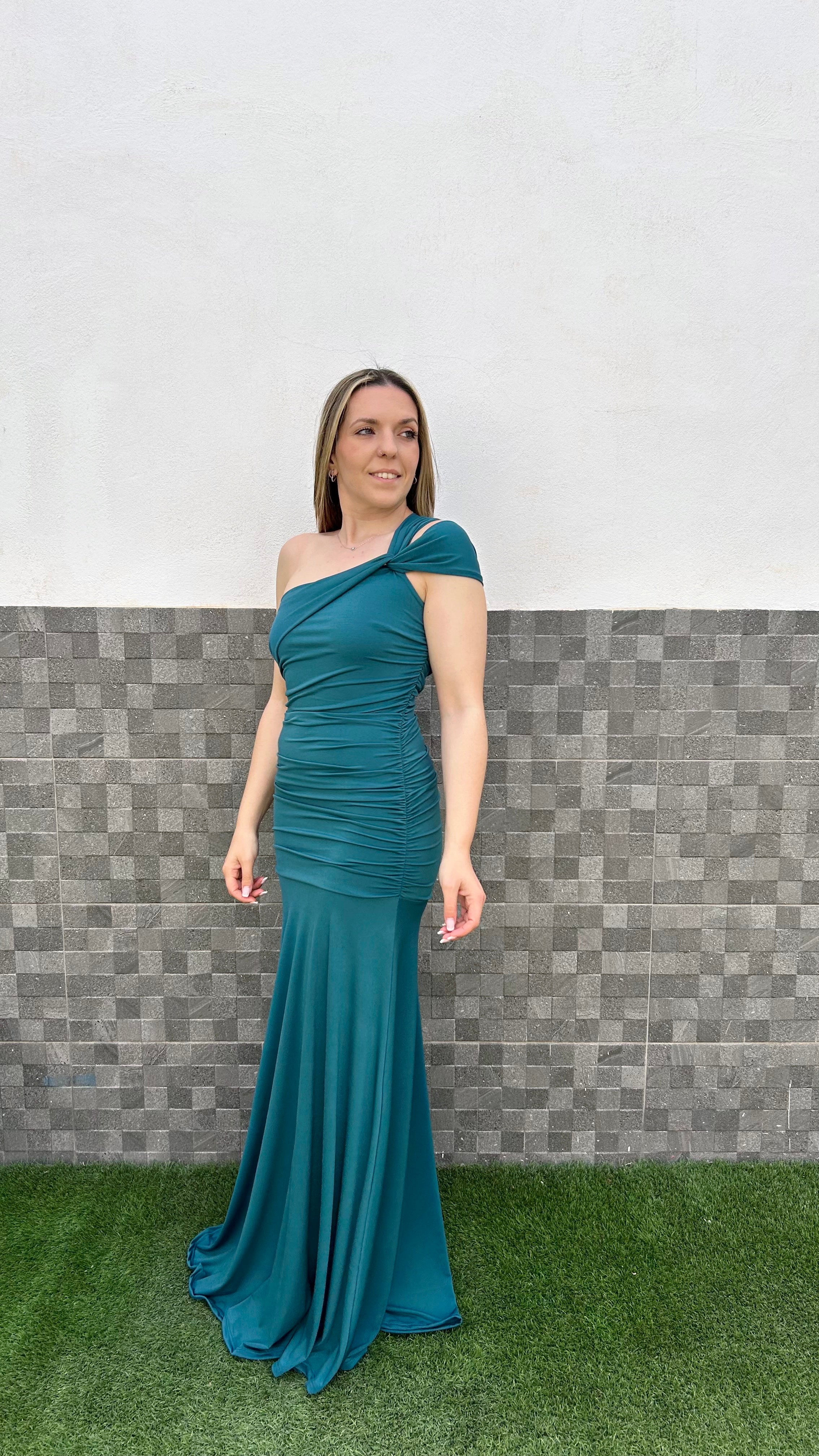 Vestido asim frunces nudo petróleo