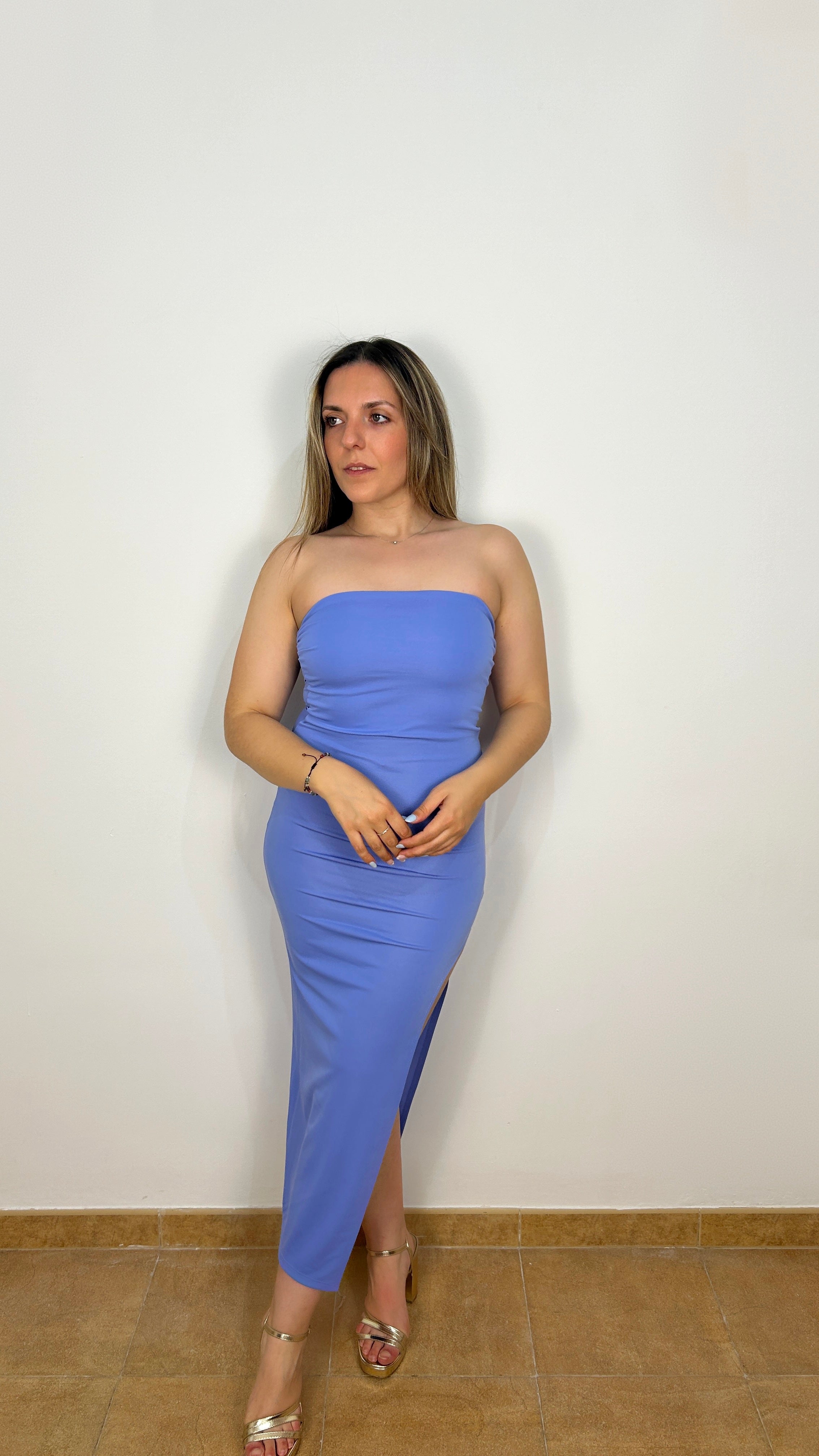 Blue word midi dress
