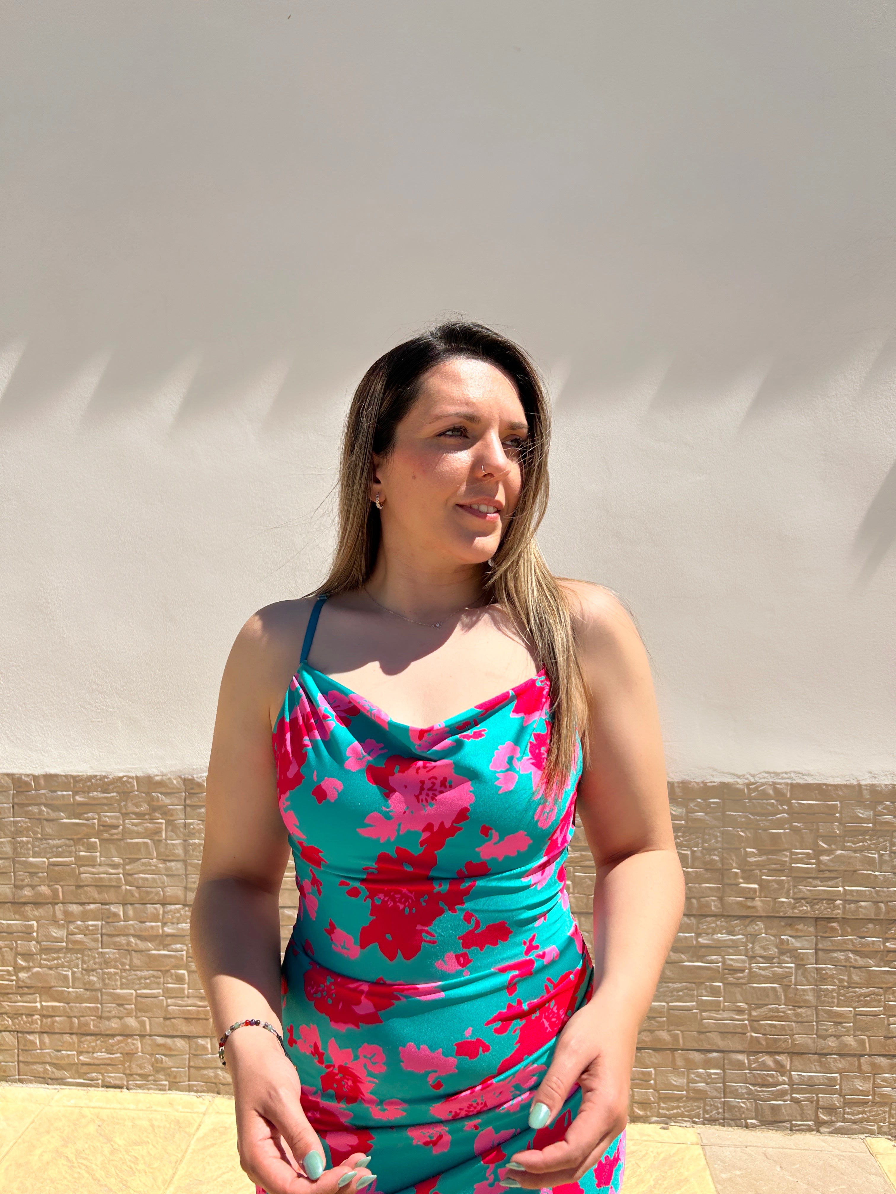 Green floral midi dress