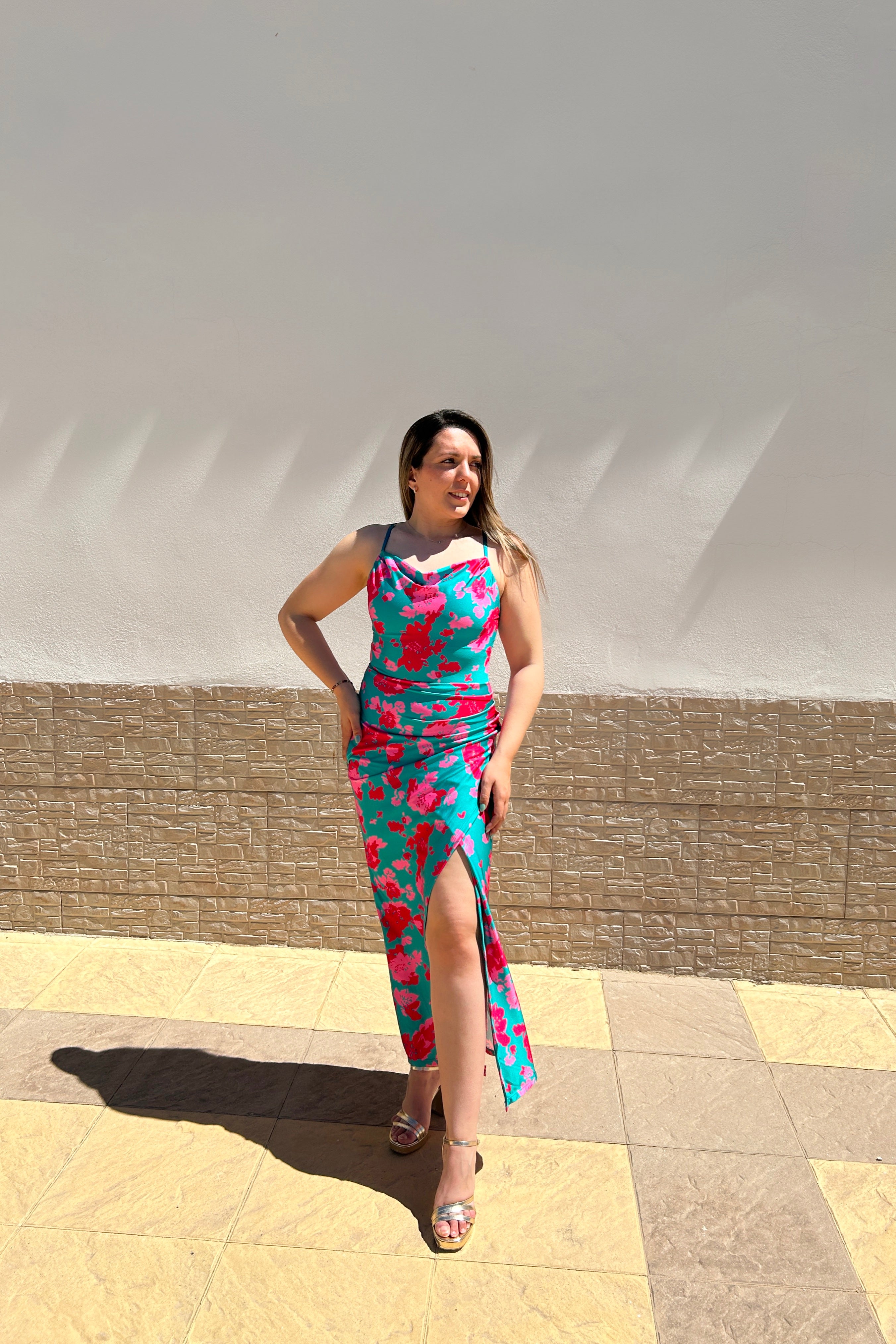 Green floral midi dress