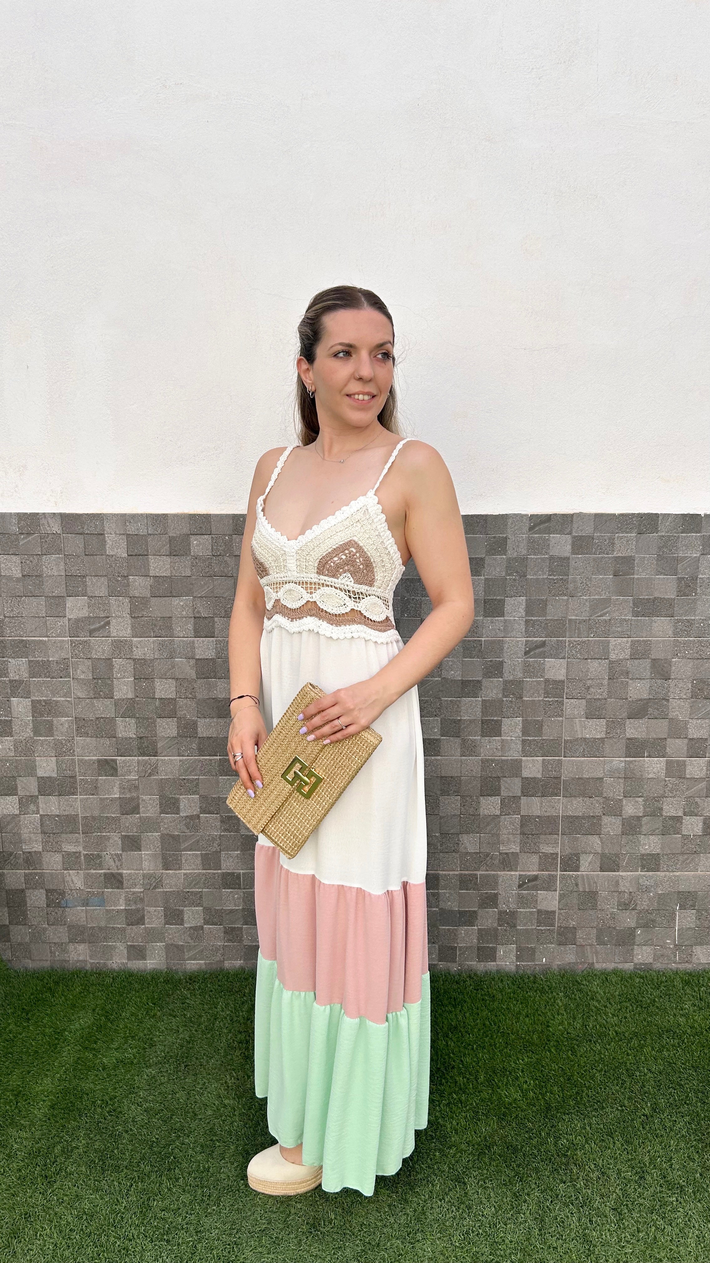 White crochet ruffle dress