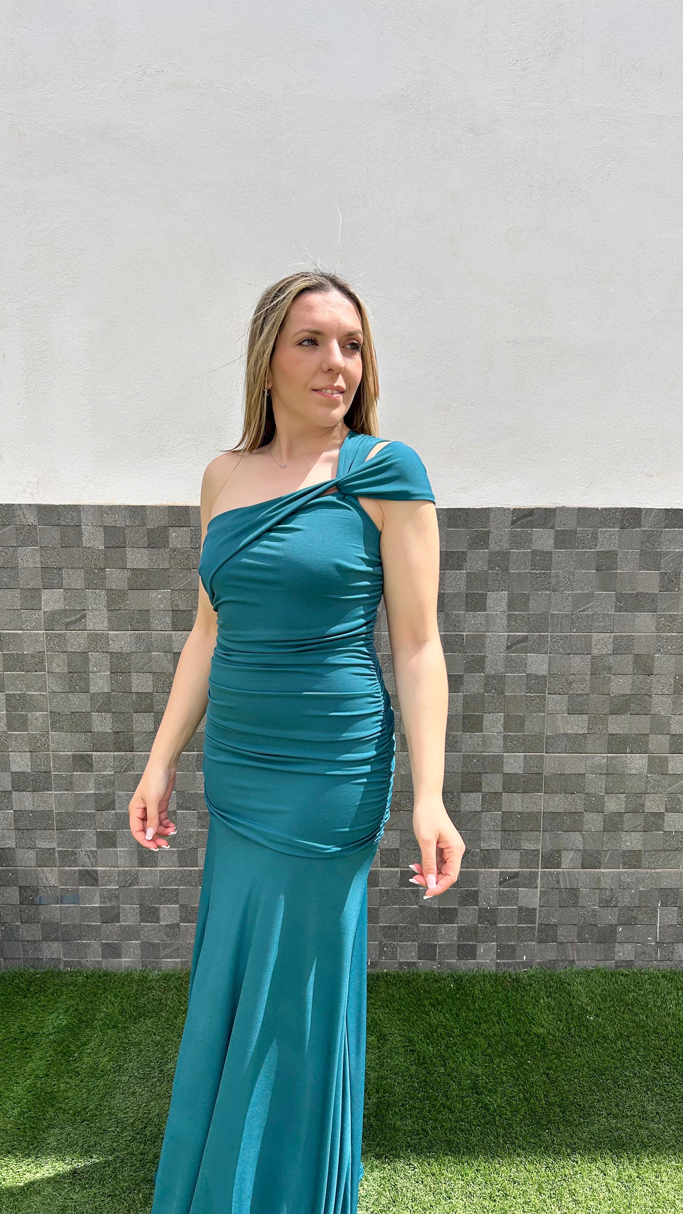 Vestido asim frunces nudo petróleo