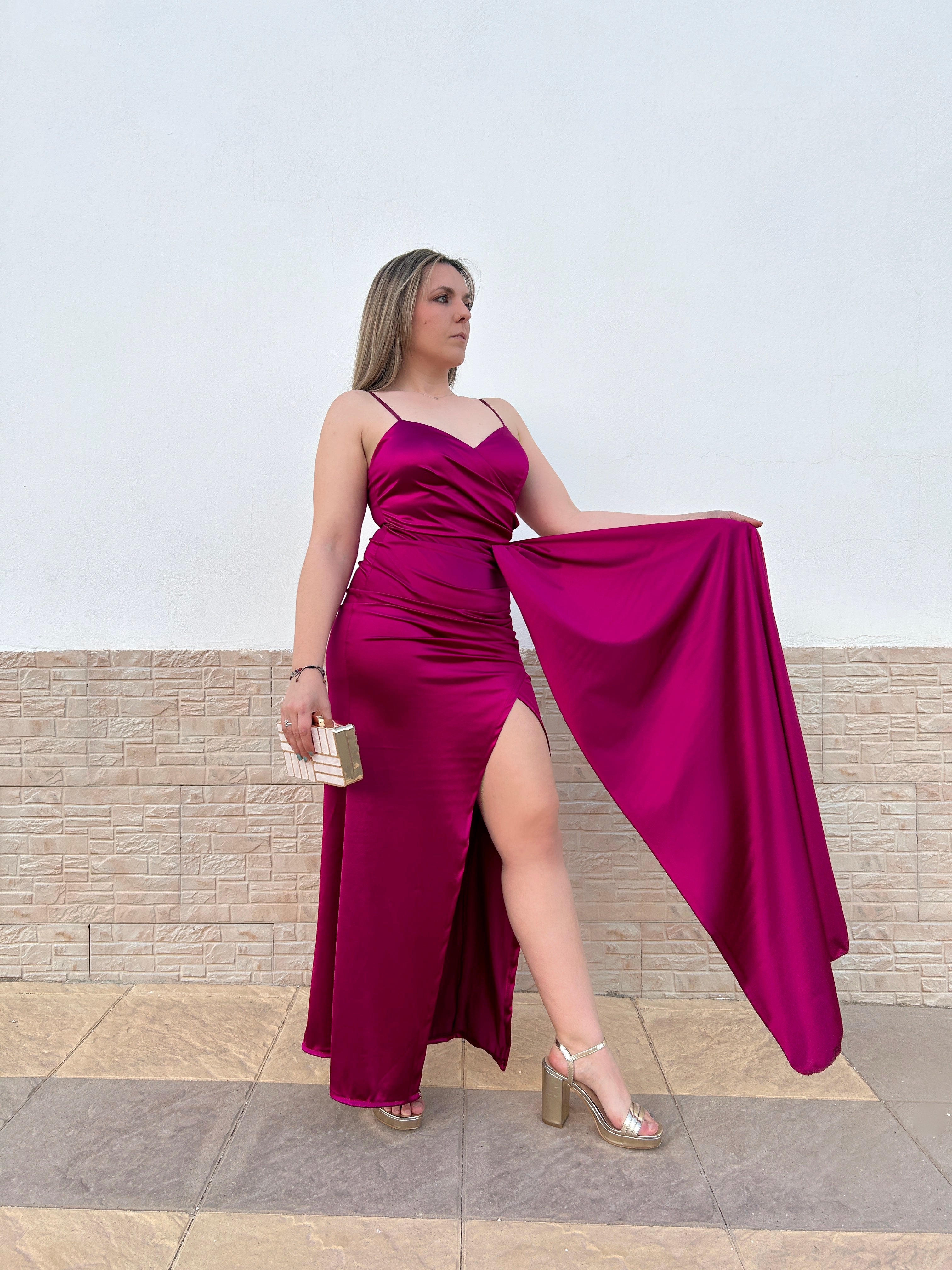 Cherry cape dress with opening