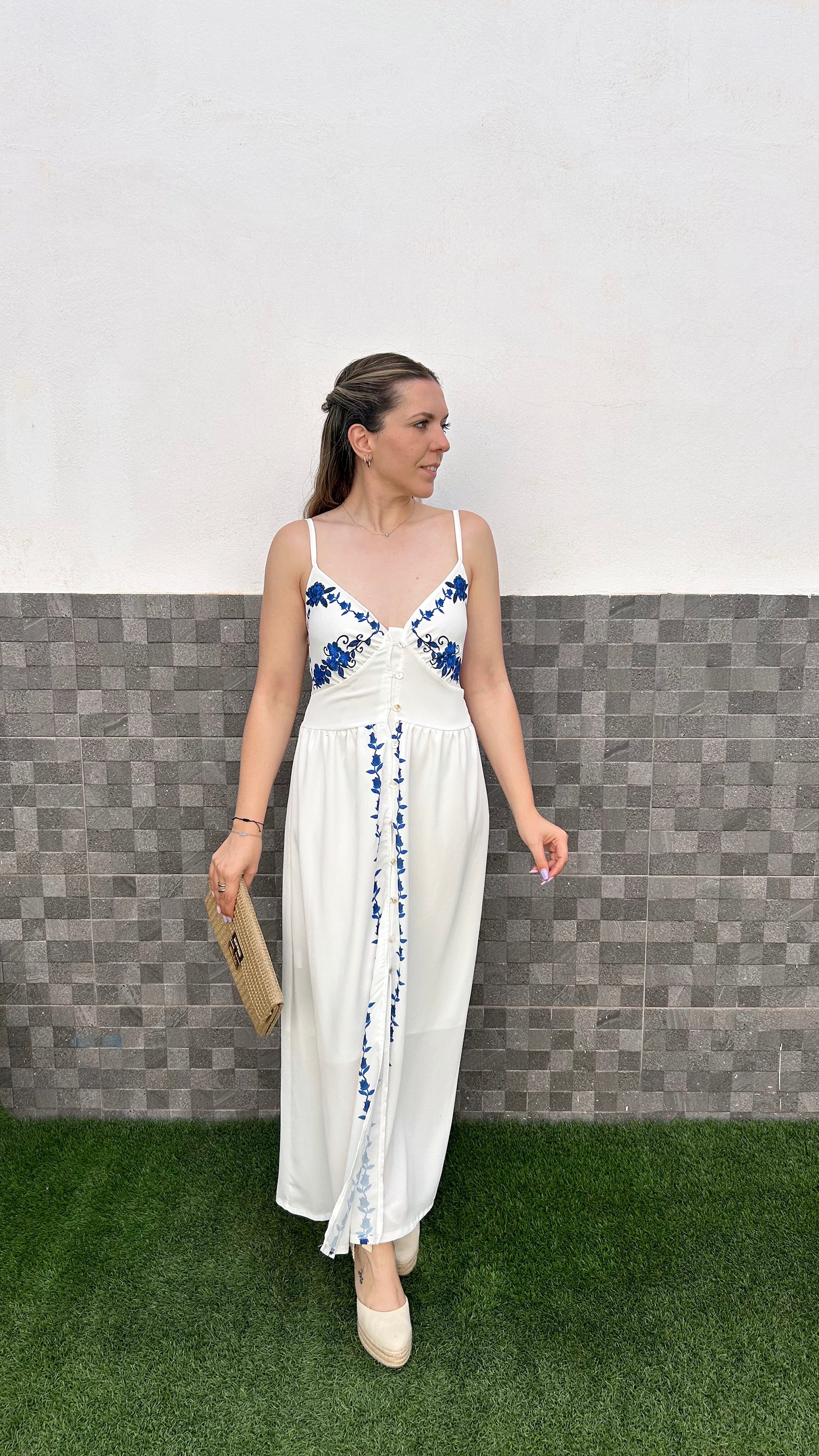 White floral midi dress