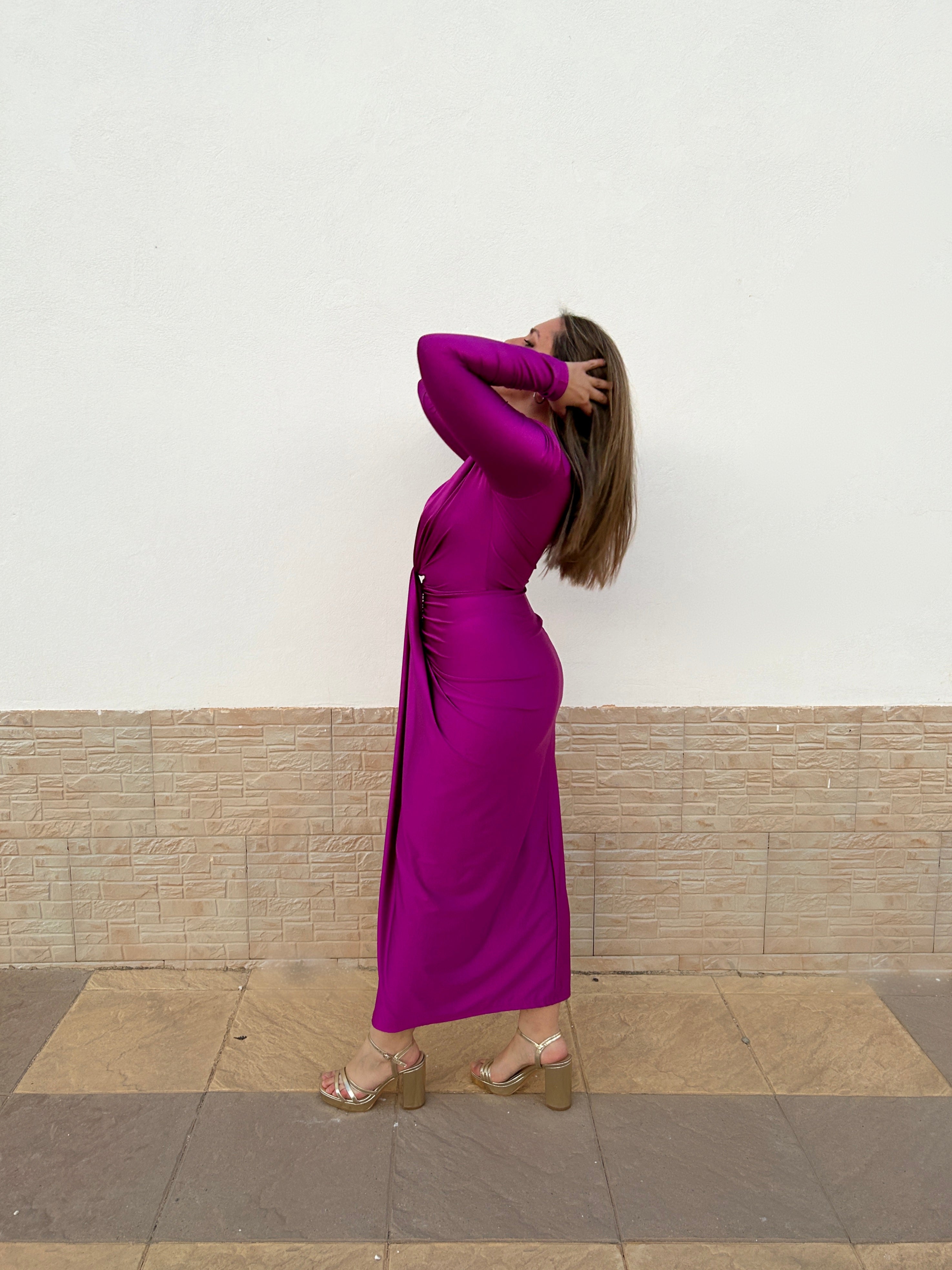 Vestido manga escote nudo amarena