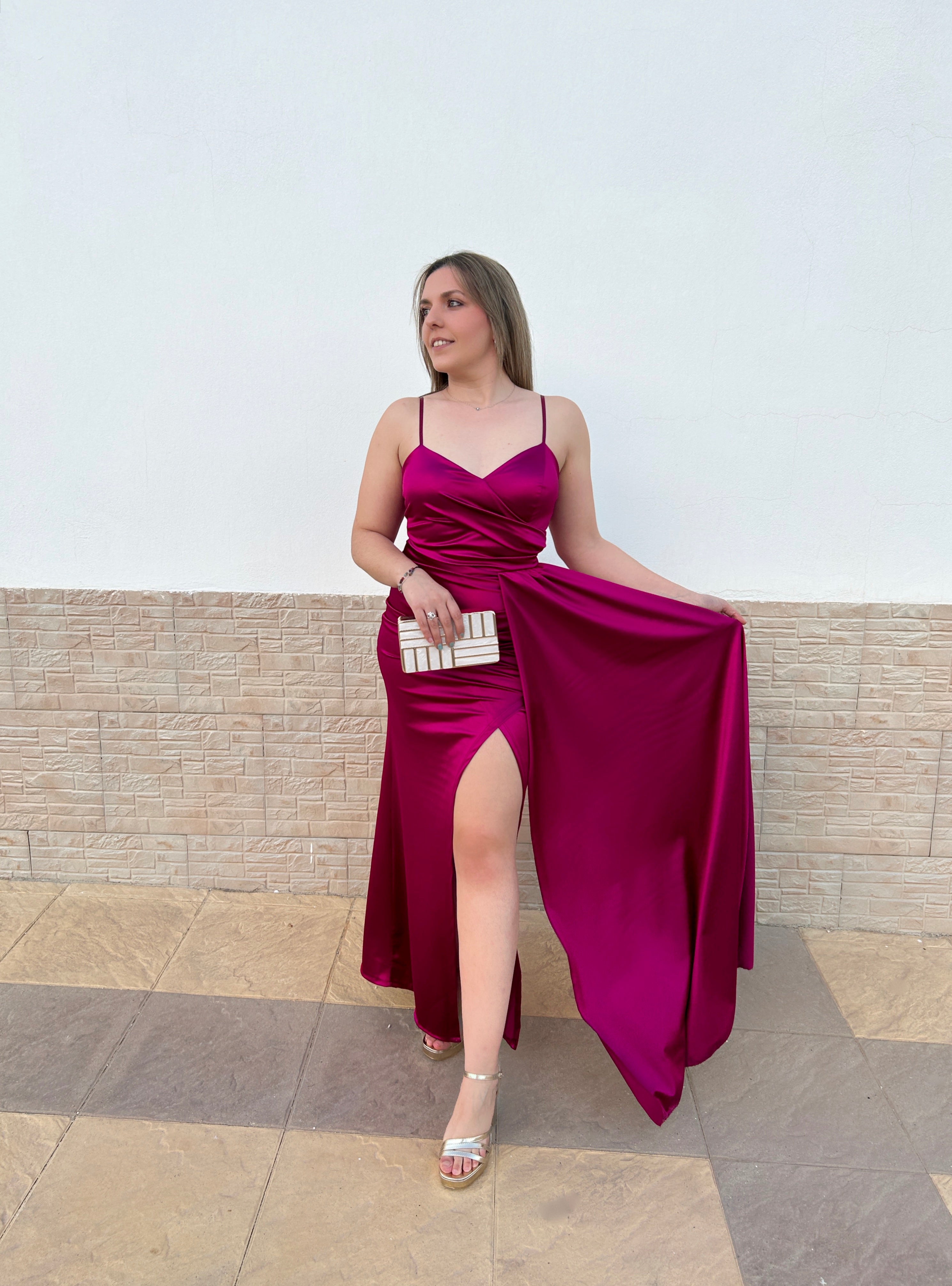 Cherry cape dress with opening