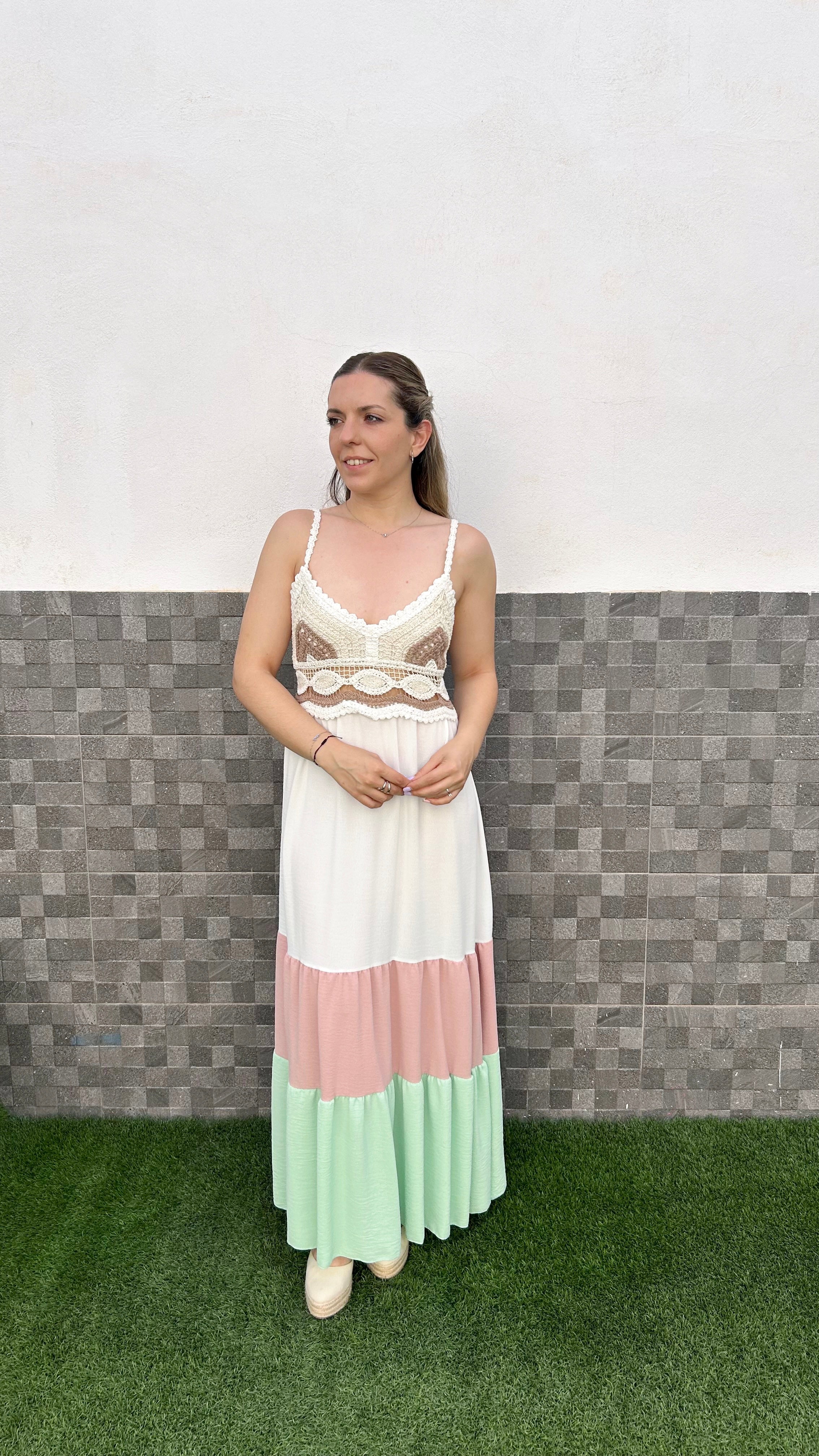 White crochet ruffle dress