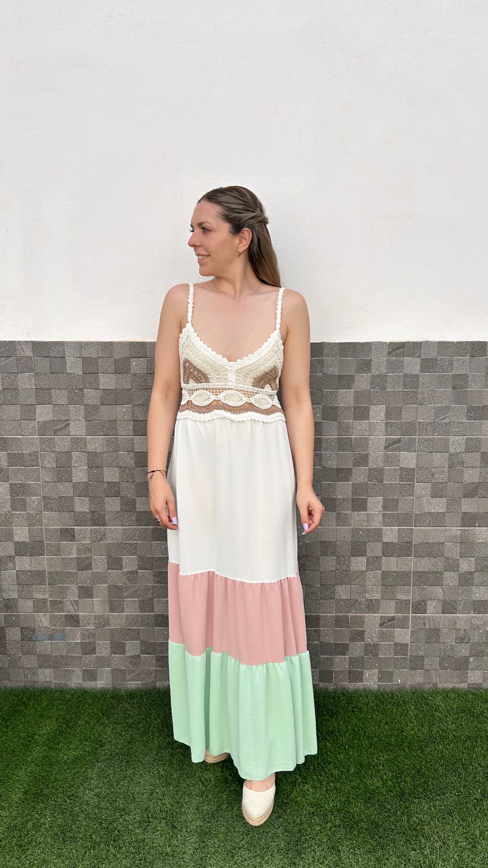 White crochet ruffle dress