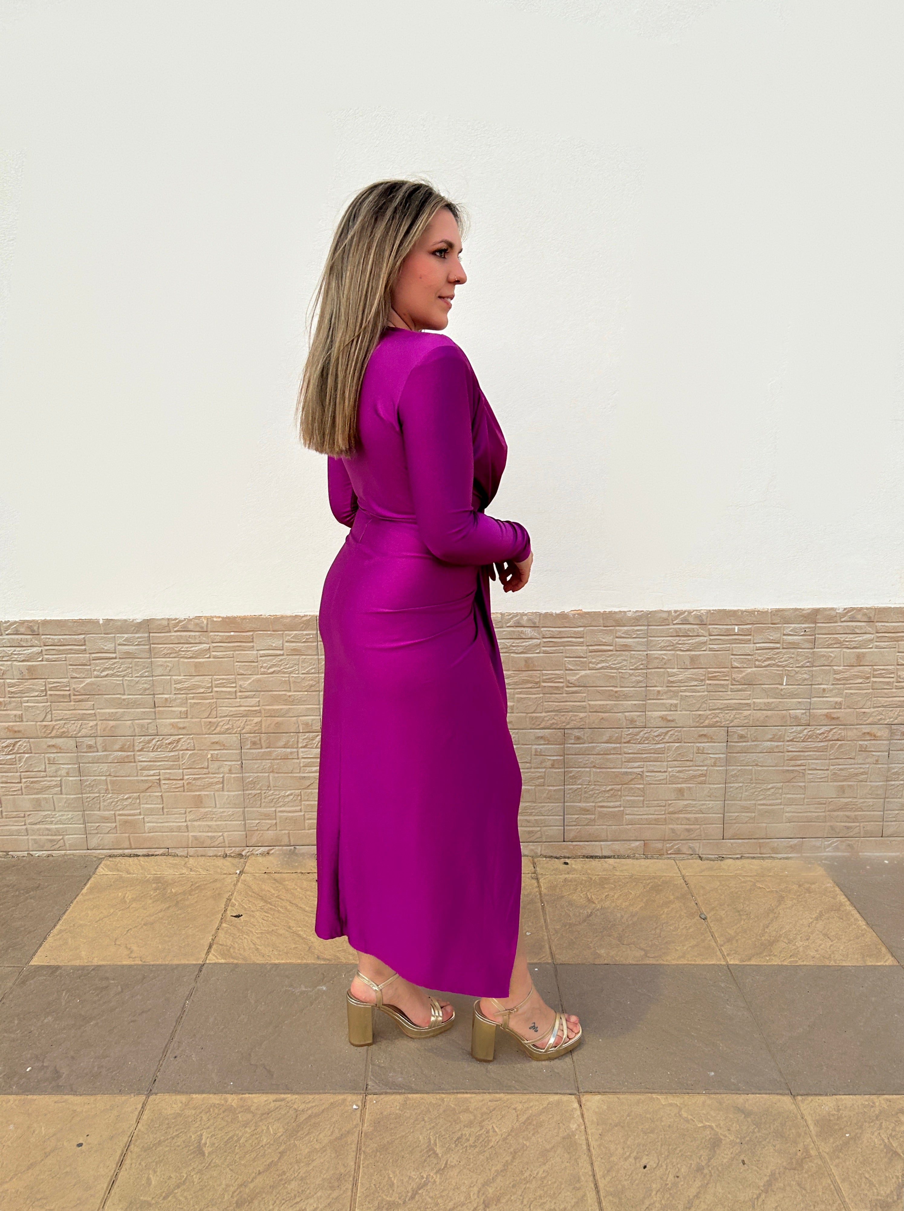 Vestido manga escote nudo amarena