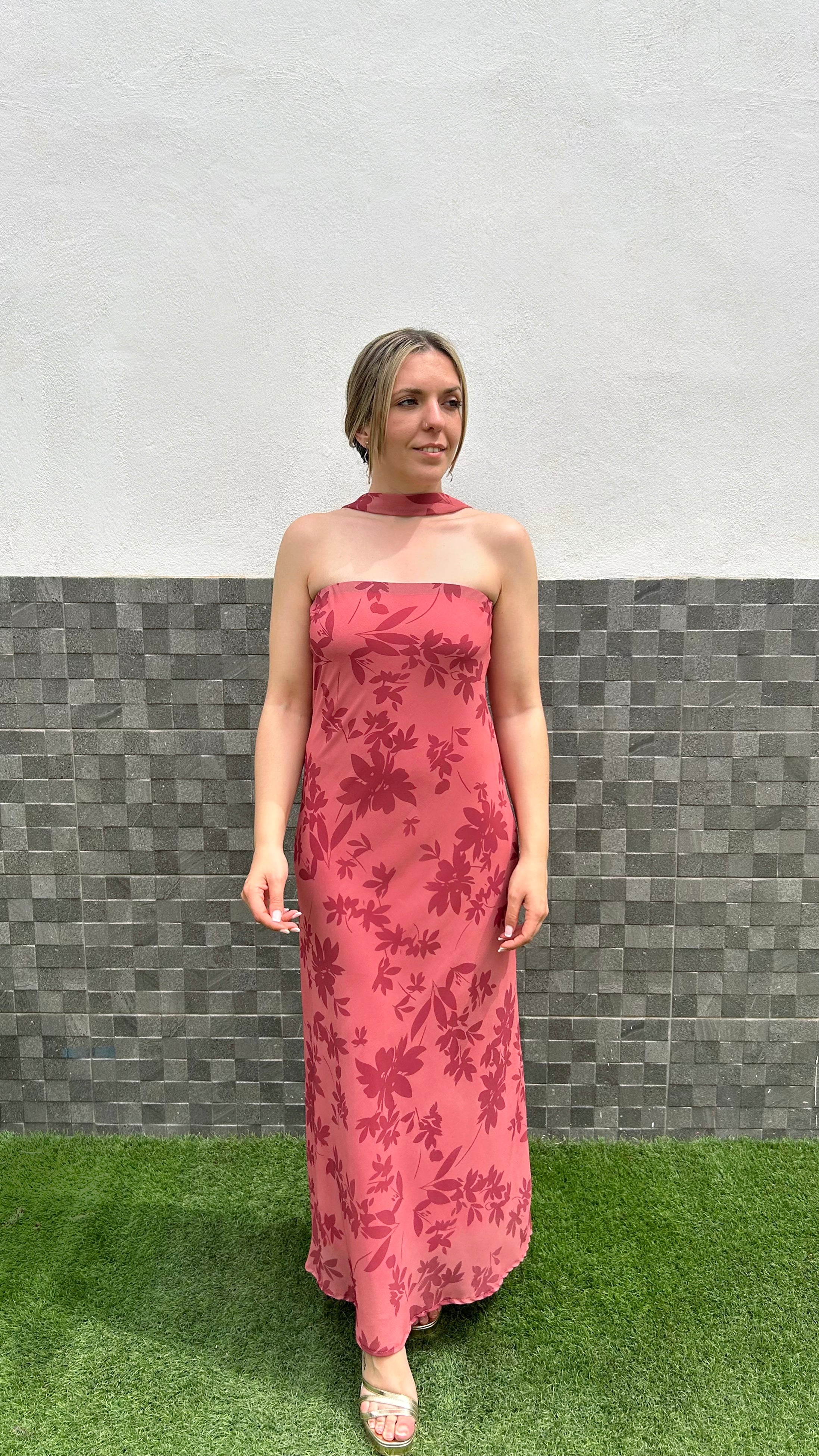 Vestido palabra floral coral