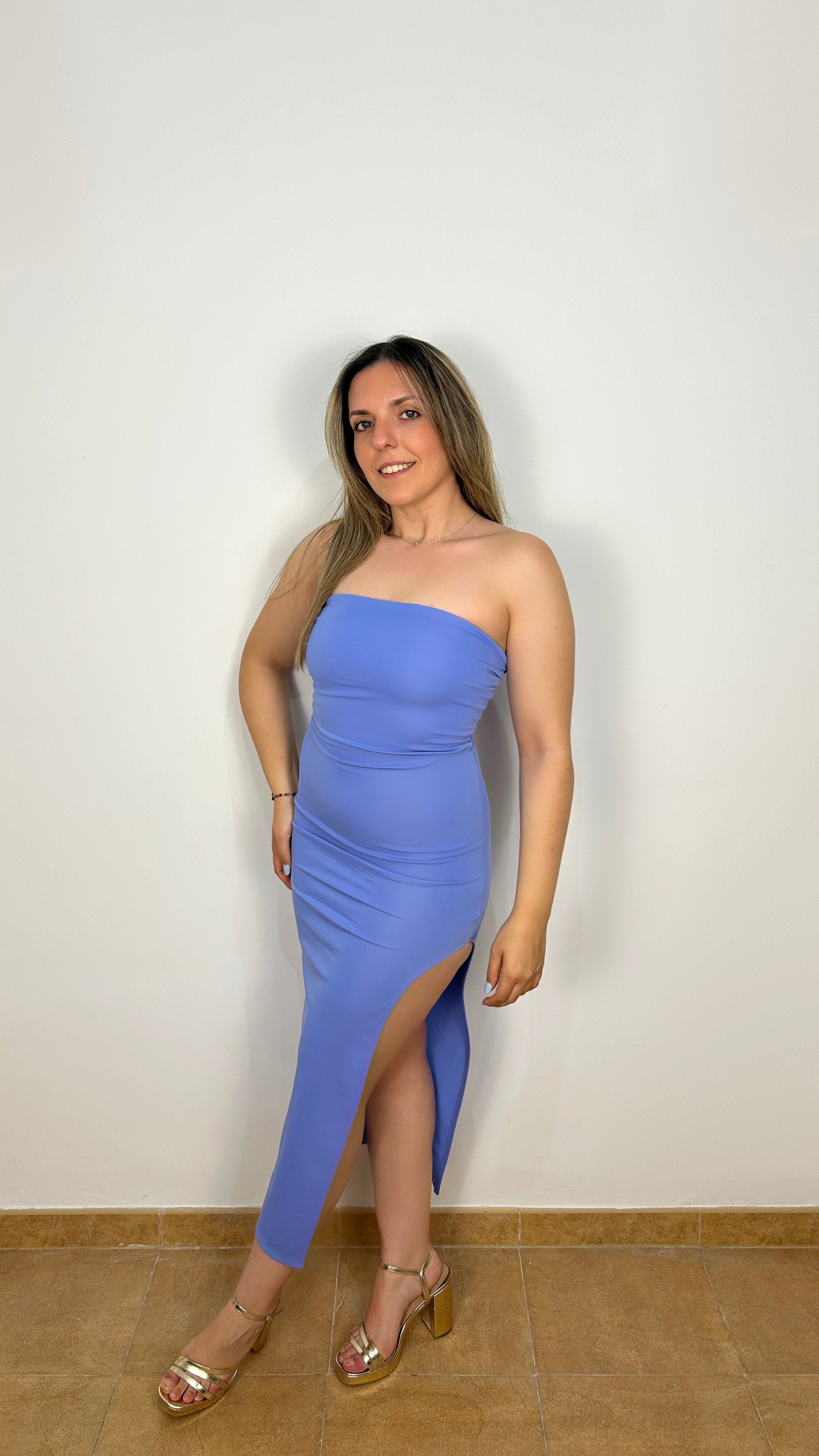 Blue word midi dress