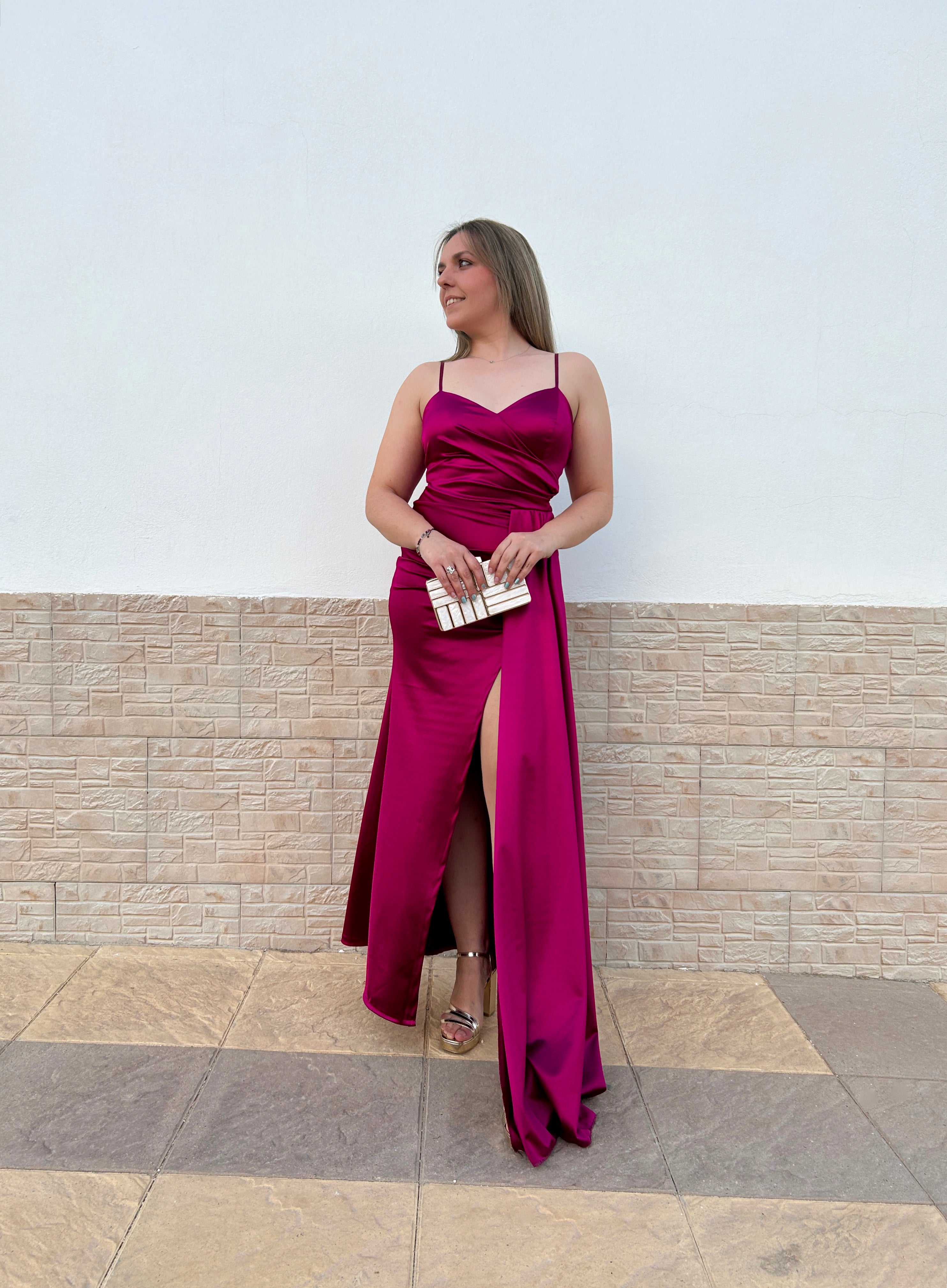 Cherry cape dress with opening