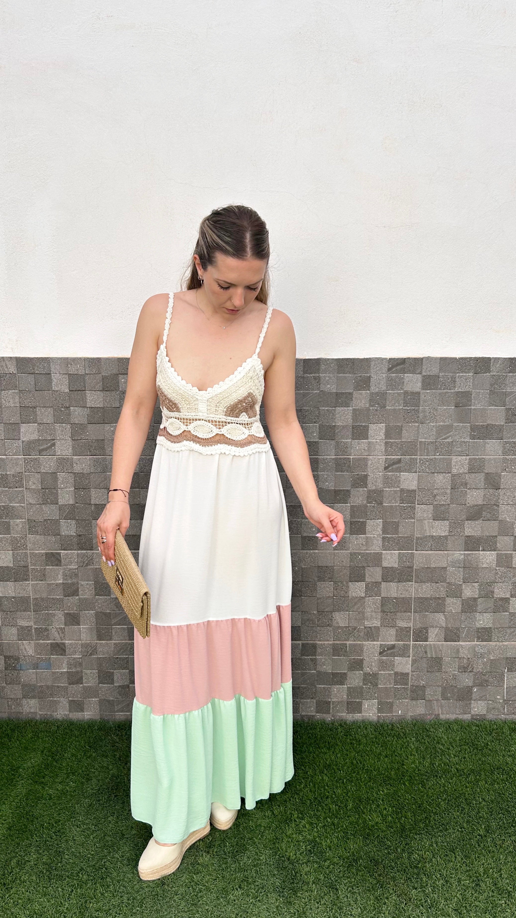 White crochet ruffle dress