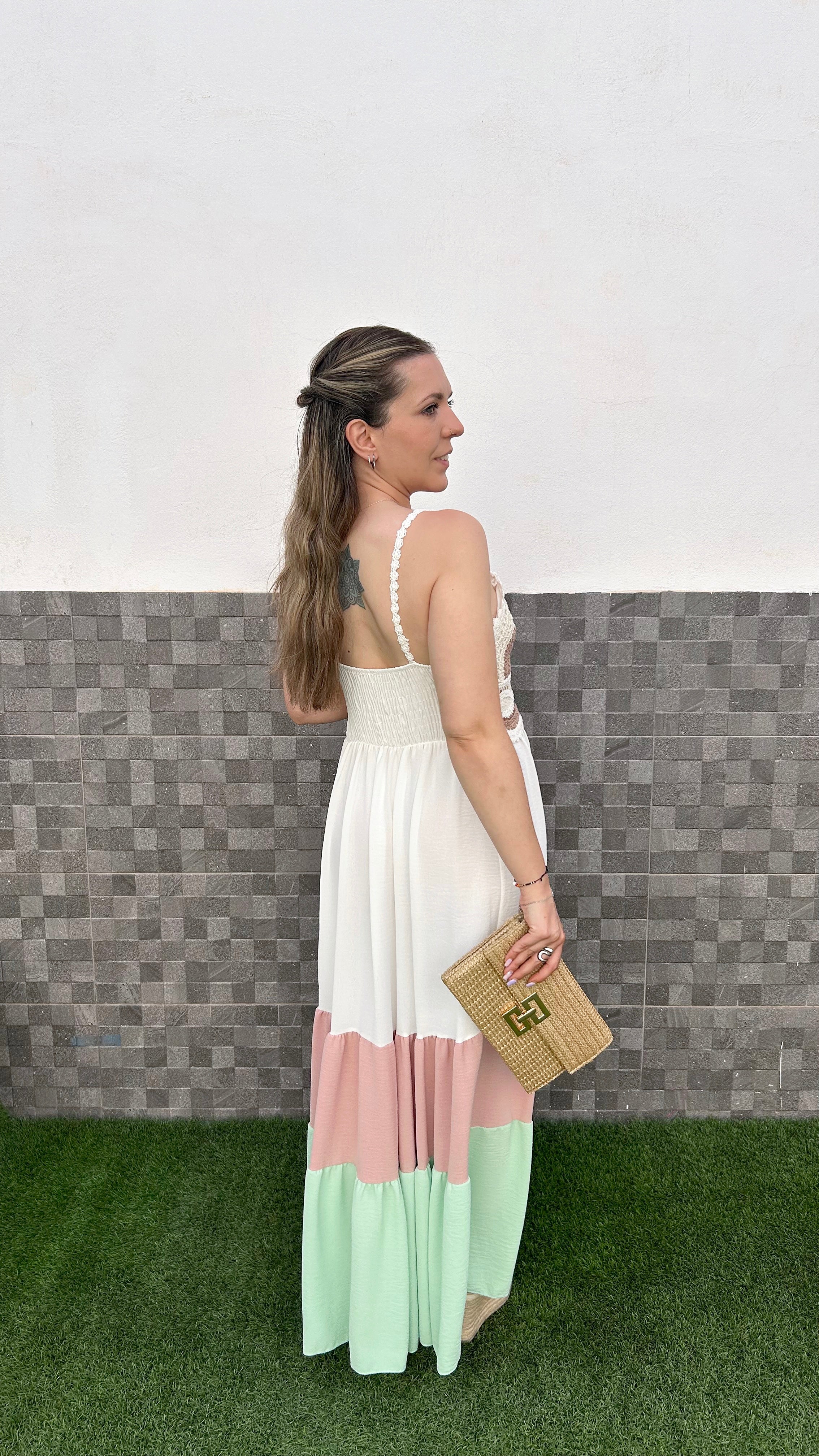 White crochet ruffle dress