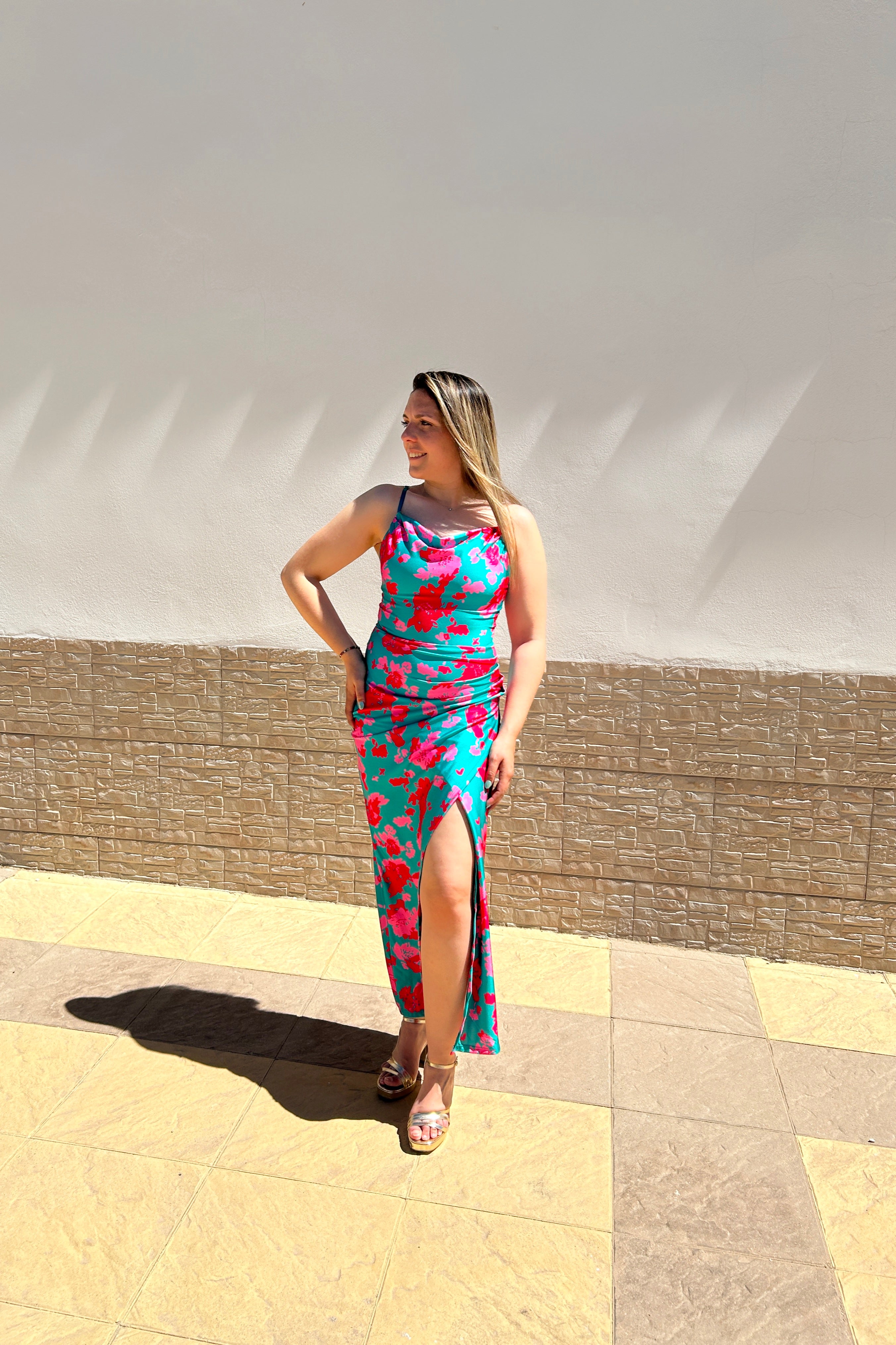 Green floral midi dress