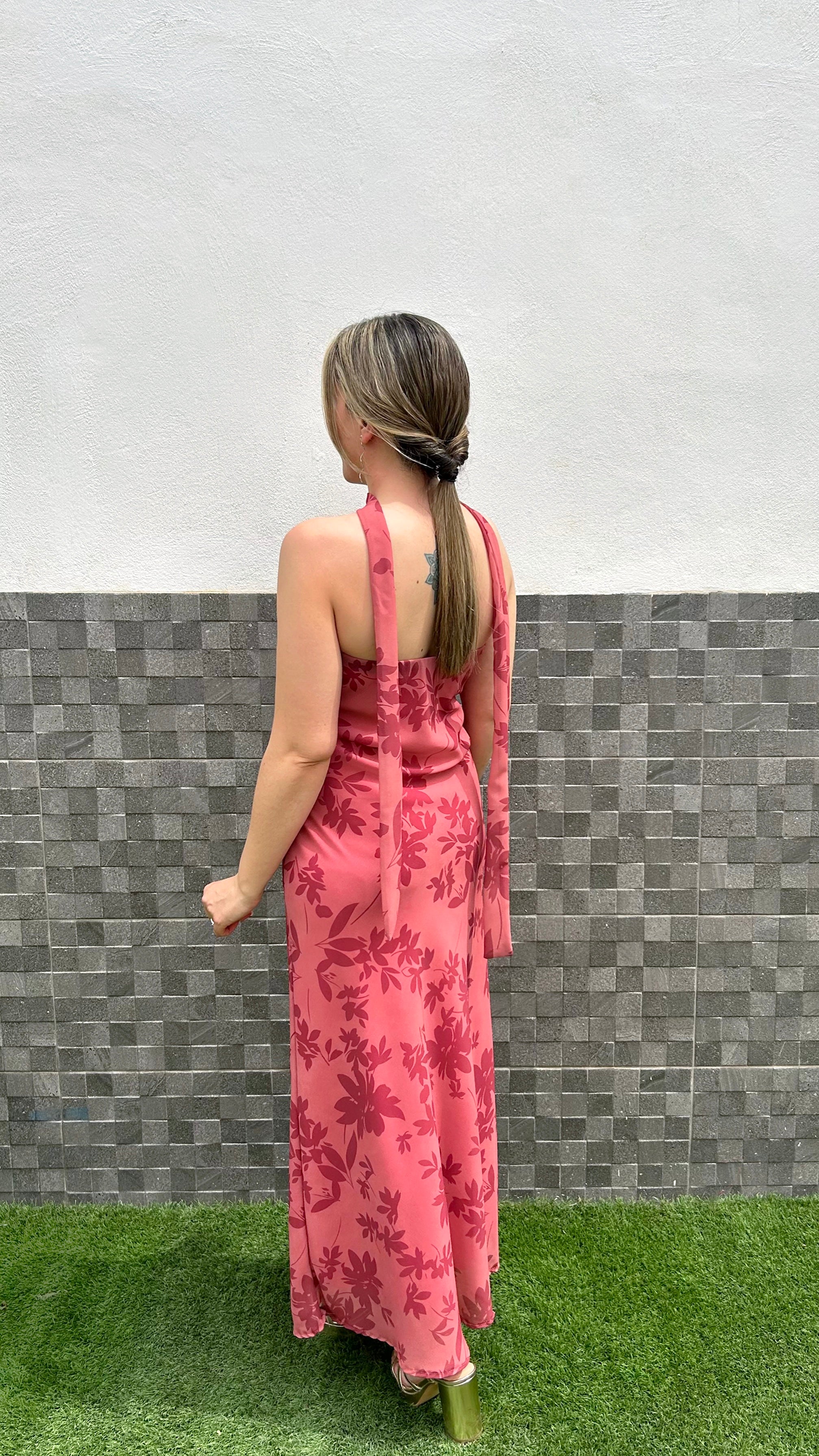 Vestido palabra floral coral