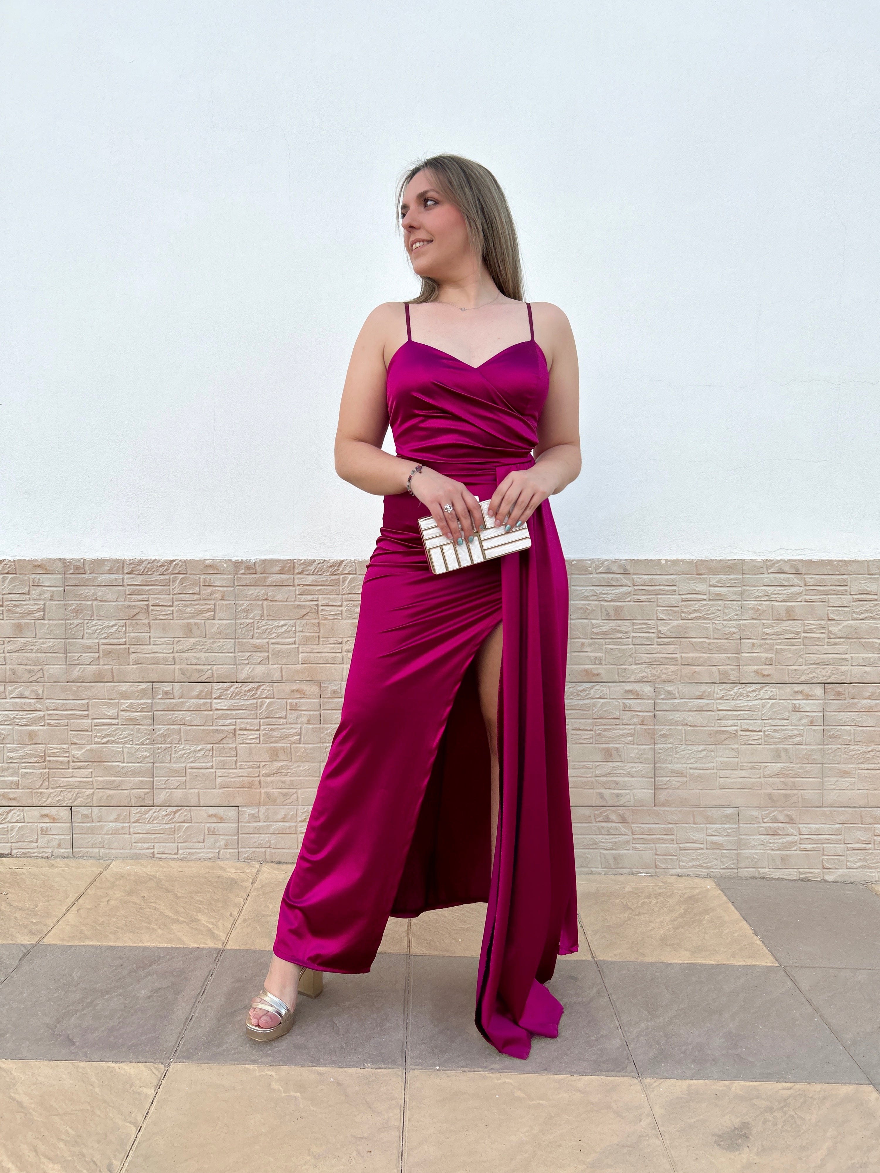 Cherry cape dress with opening