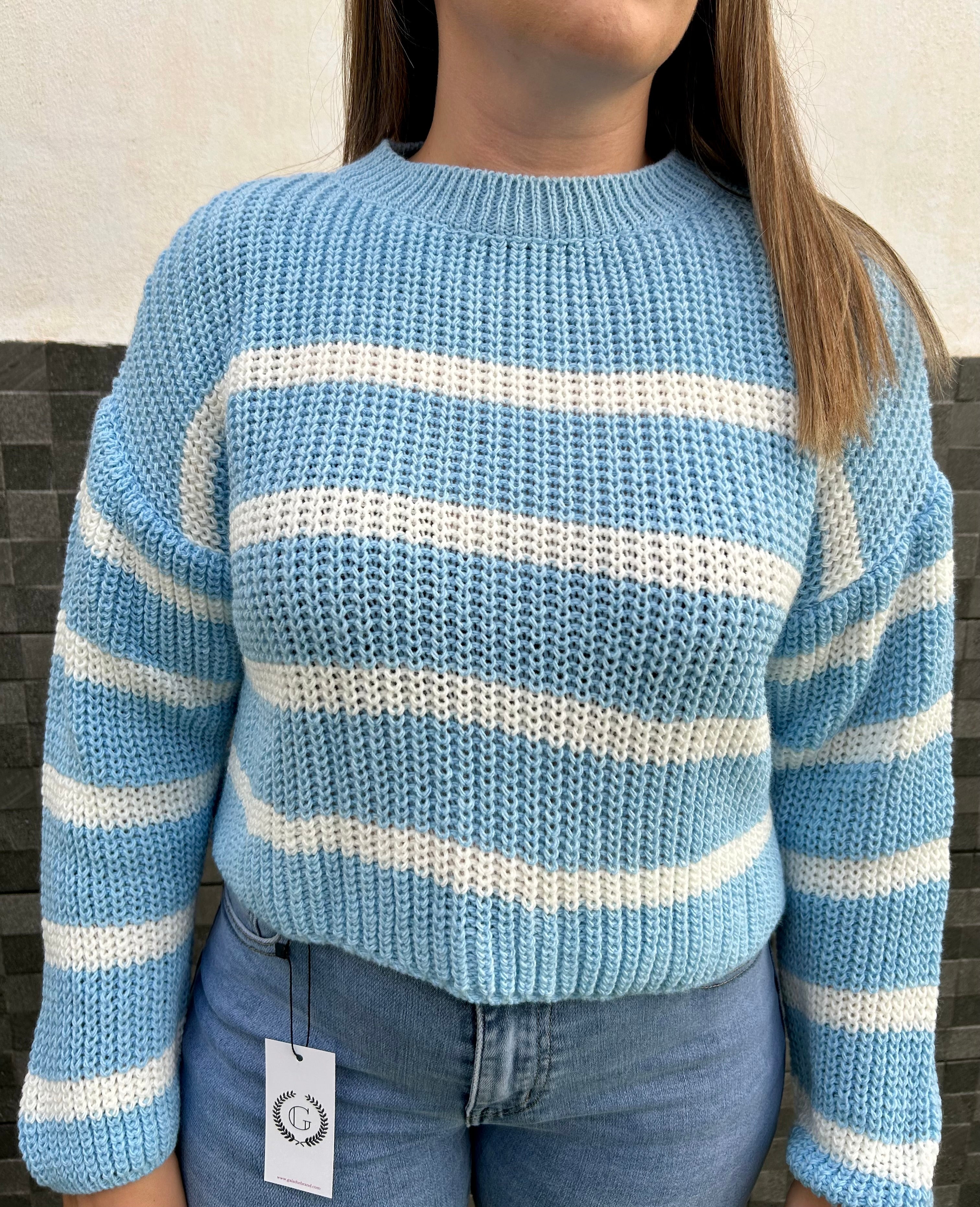 Light blue striped crop jersey