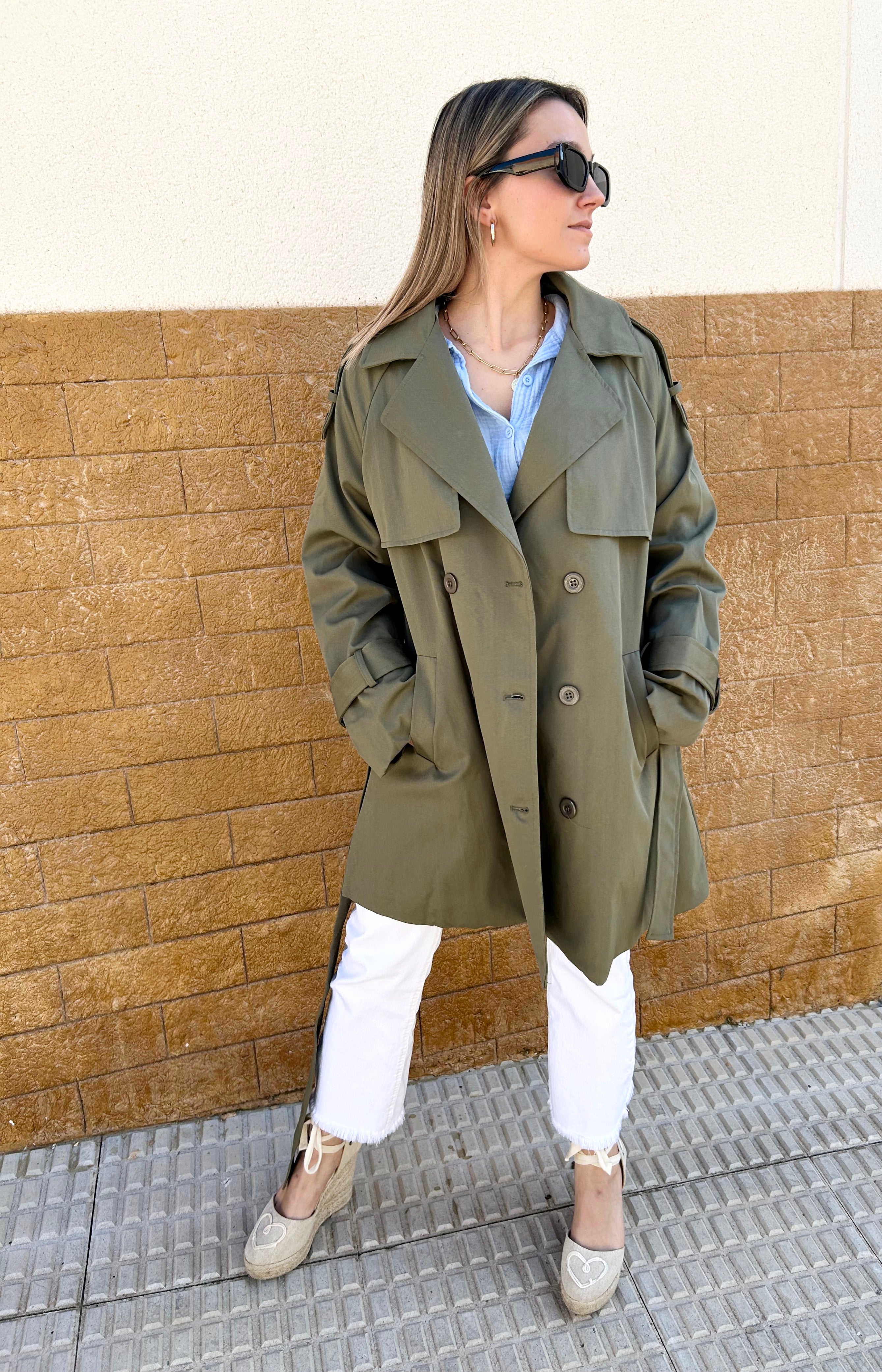 Oversized khaki trench coat