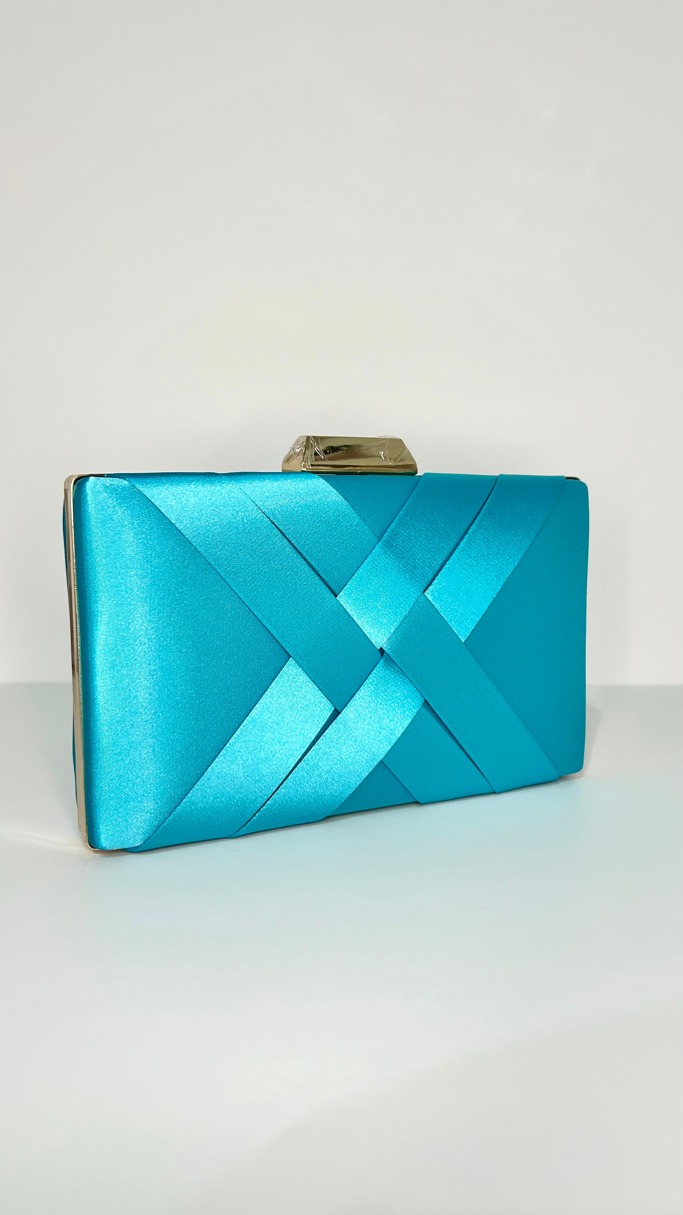 Blue interlaced satin clutch