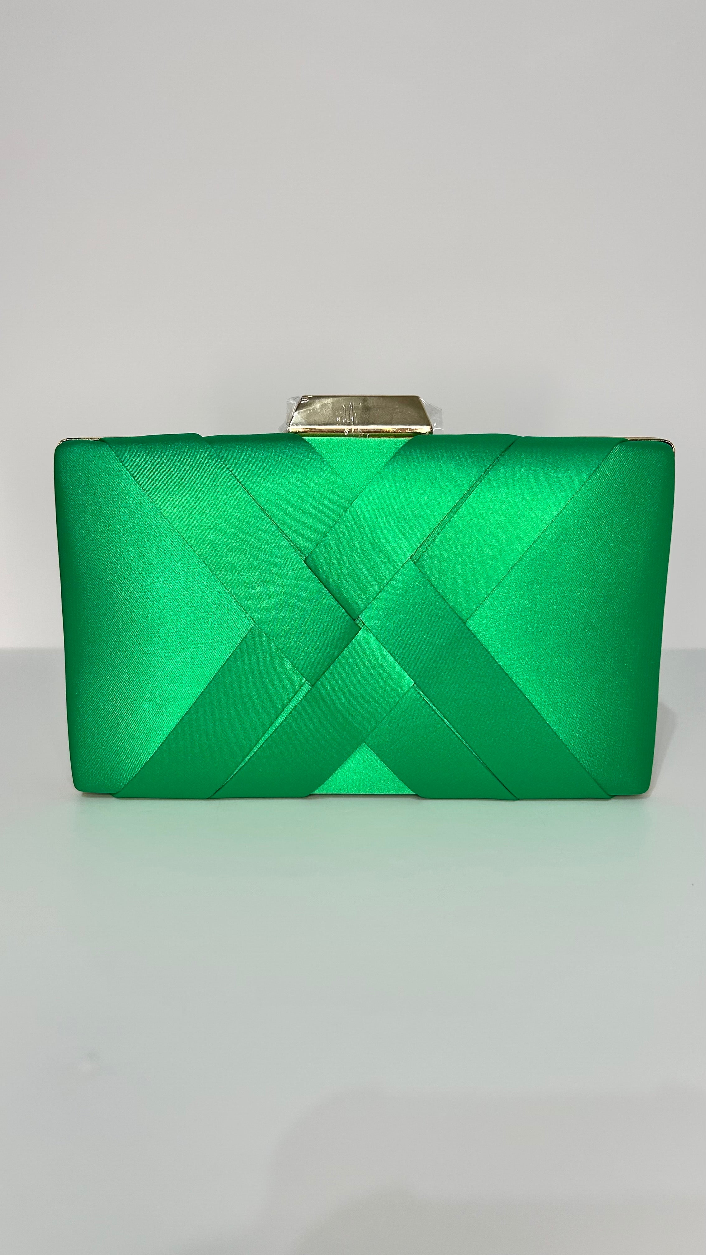 Grass green satin interlaced clutch