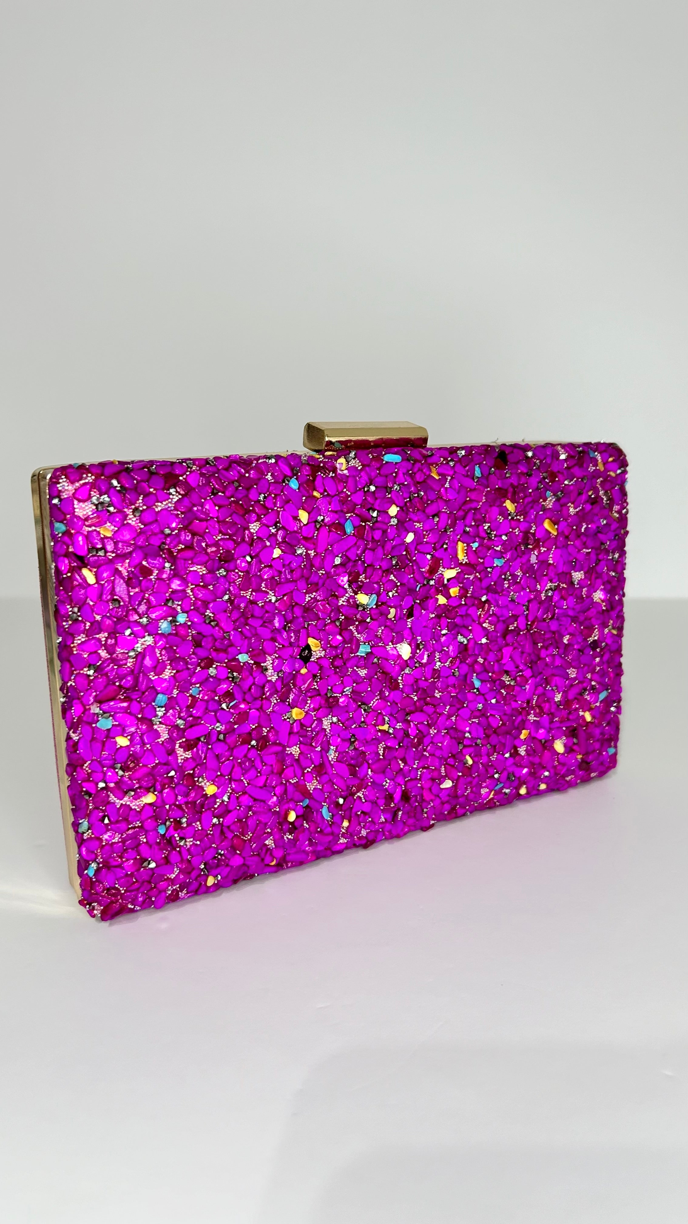 Bougainvillea metallic rhinestone clutch