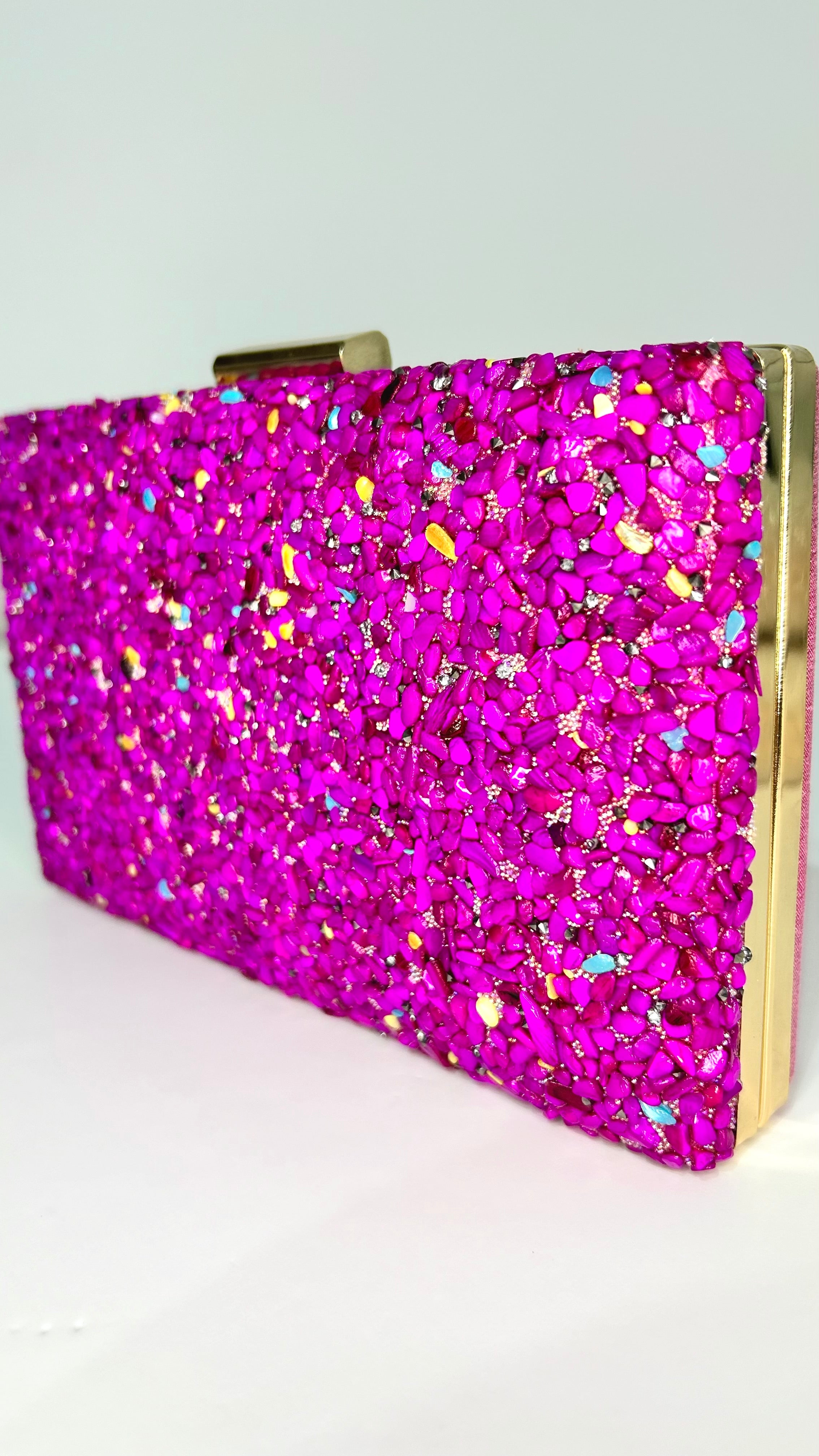Bougainvillea metallic rhinestone clutch