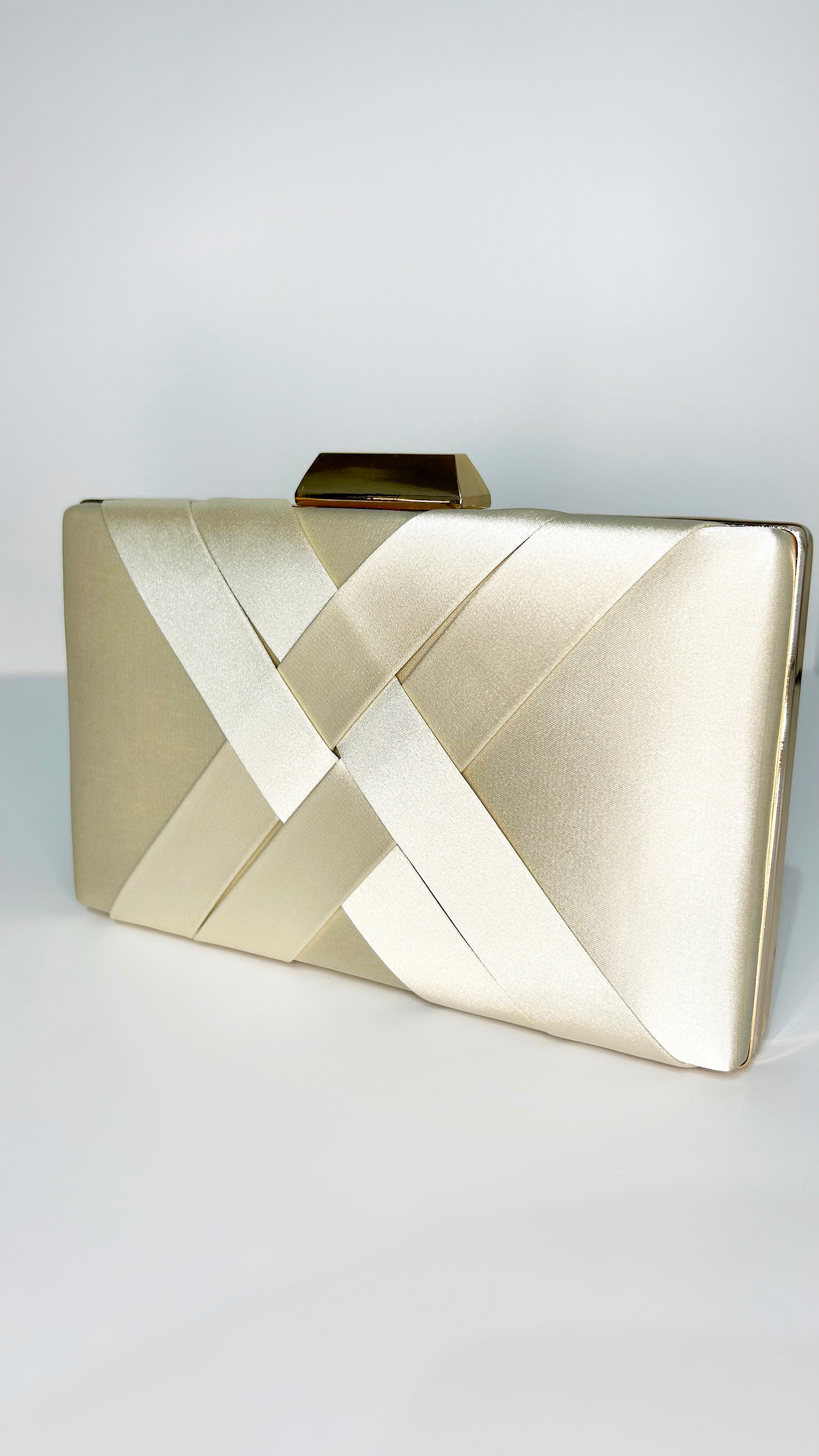 Gold interlaced satin clutch