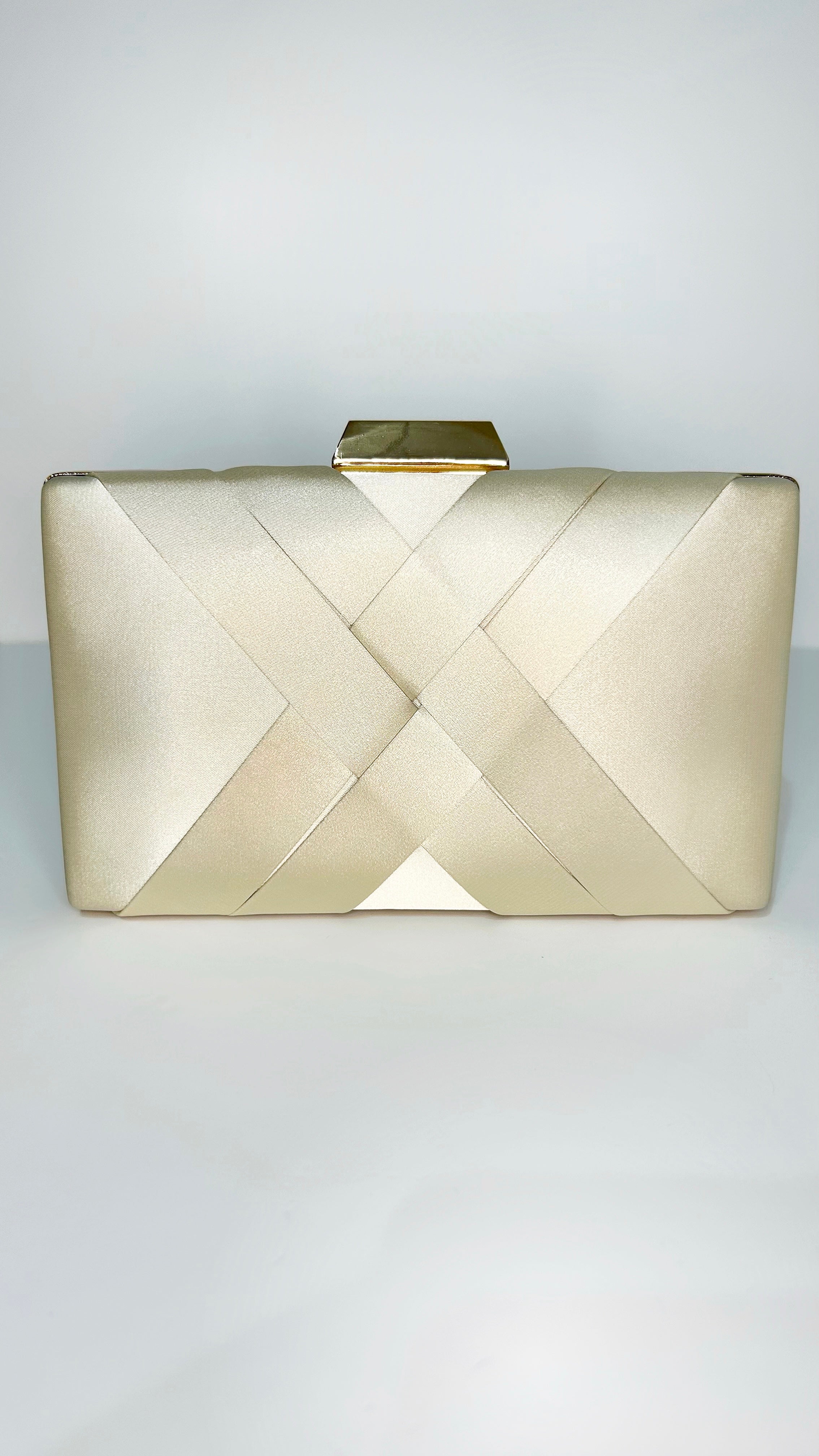Gold interlaced satin clutch