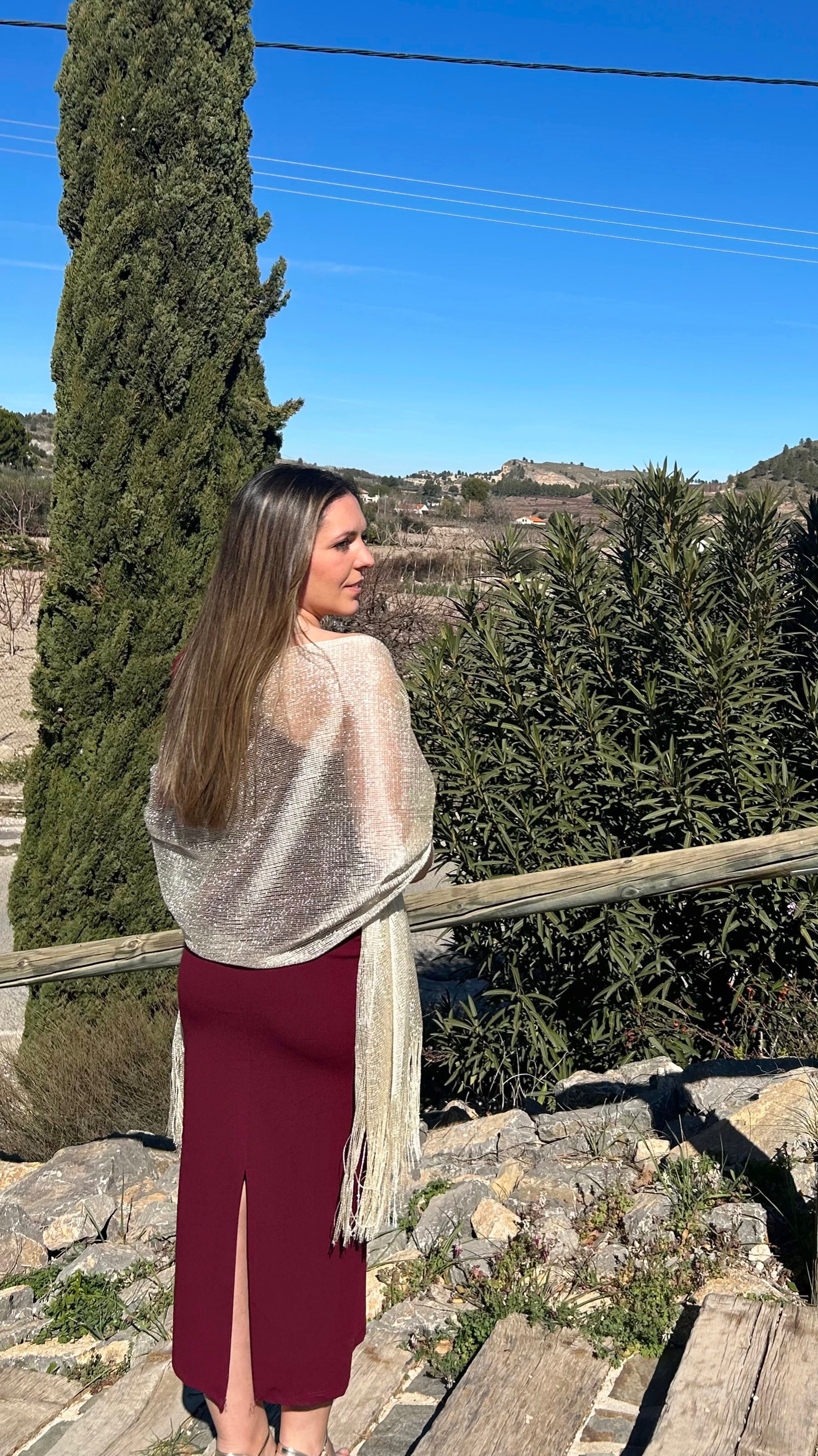 Chal flecos brillo dorado