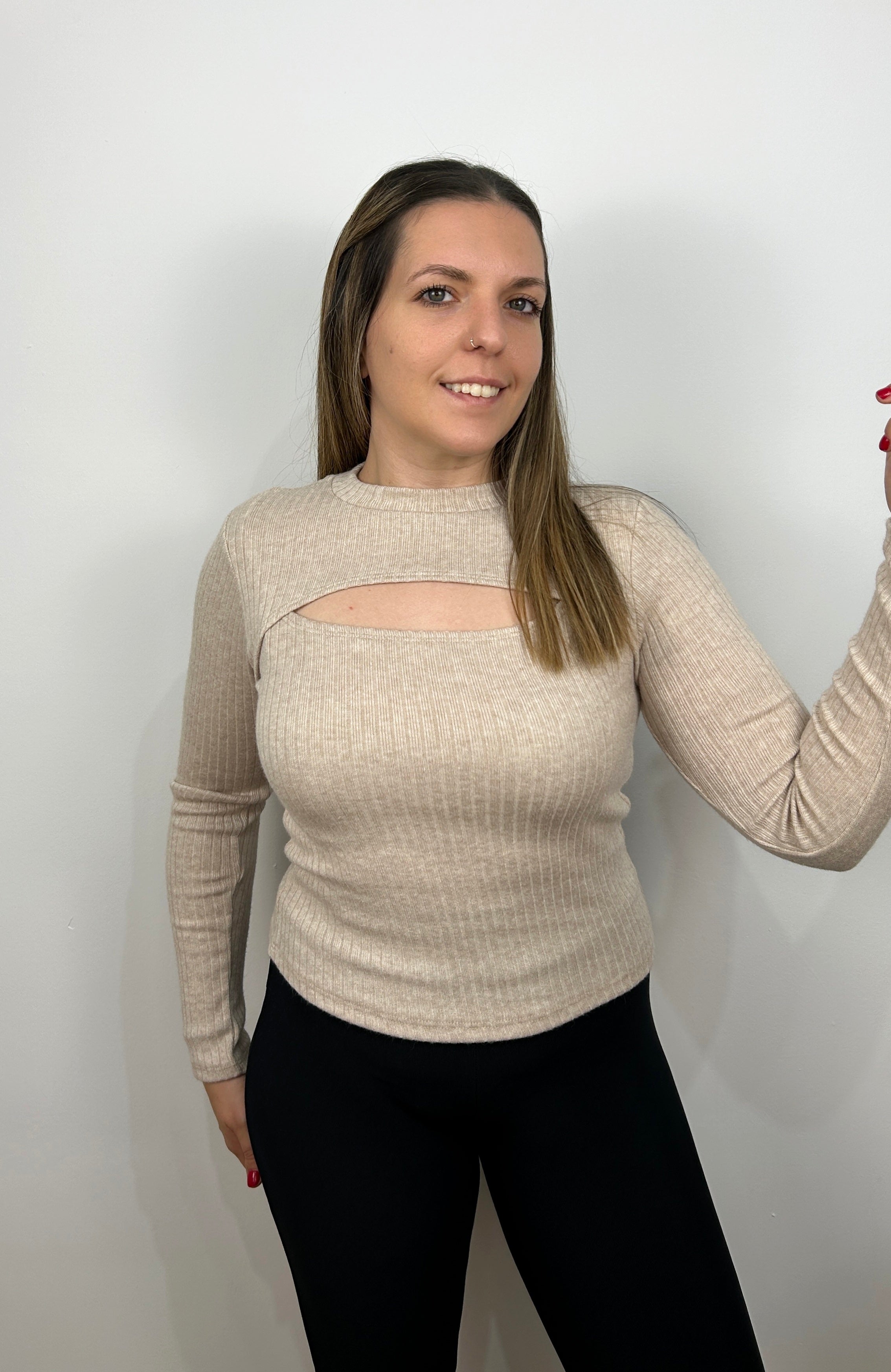 Beige neckline opening jersey