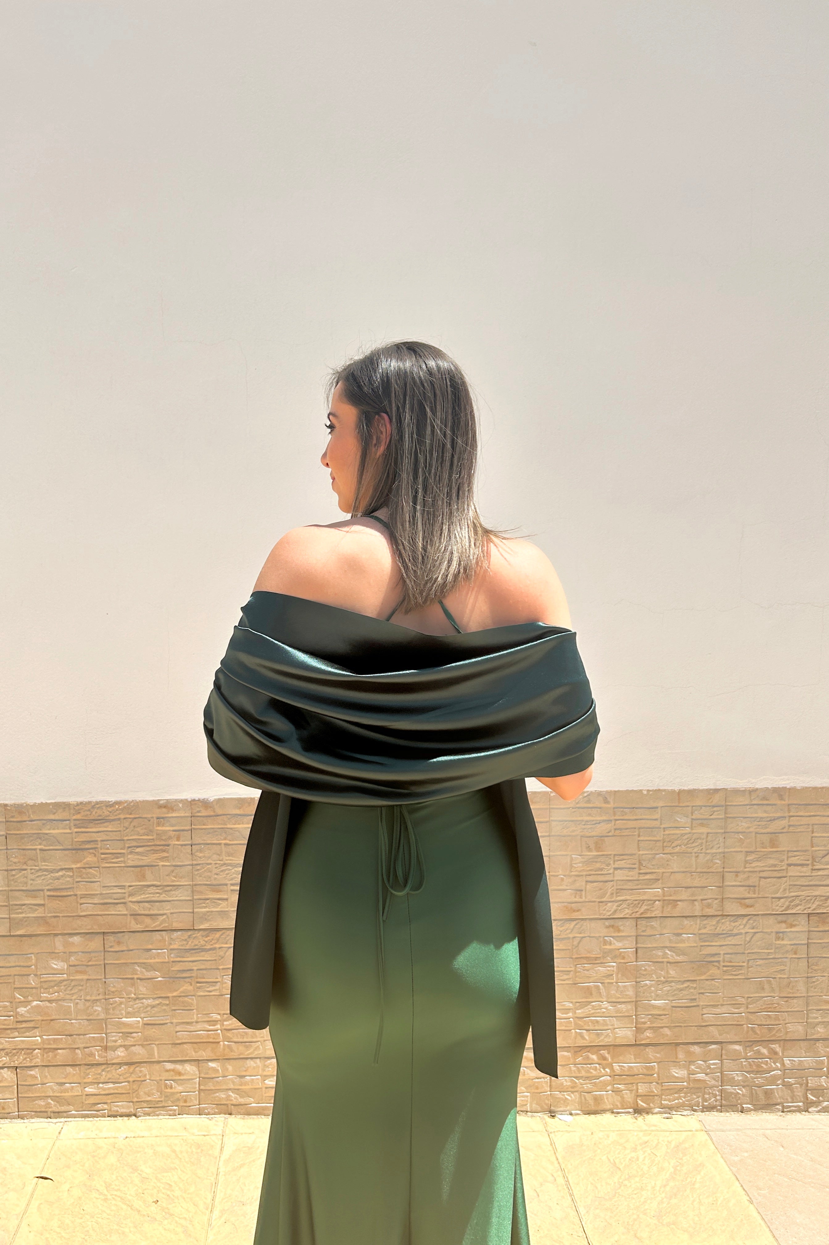 Green satin cape shawl