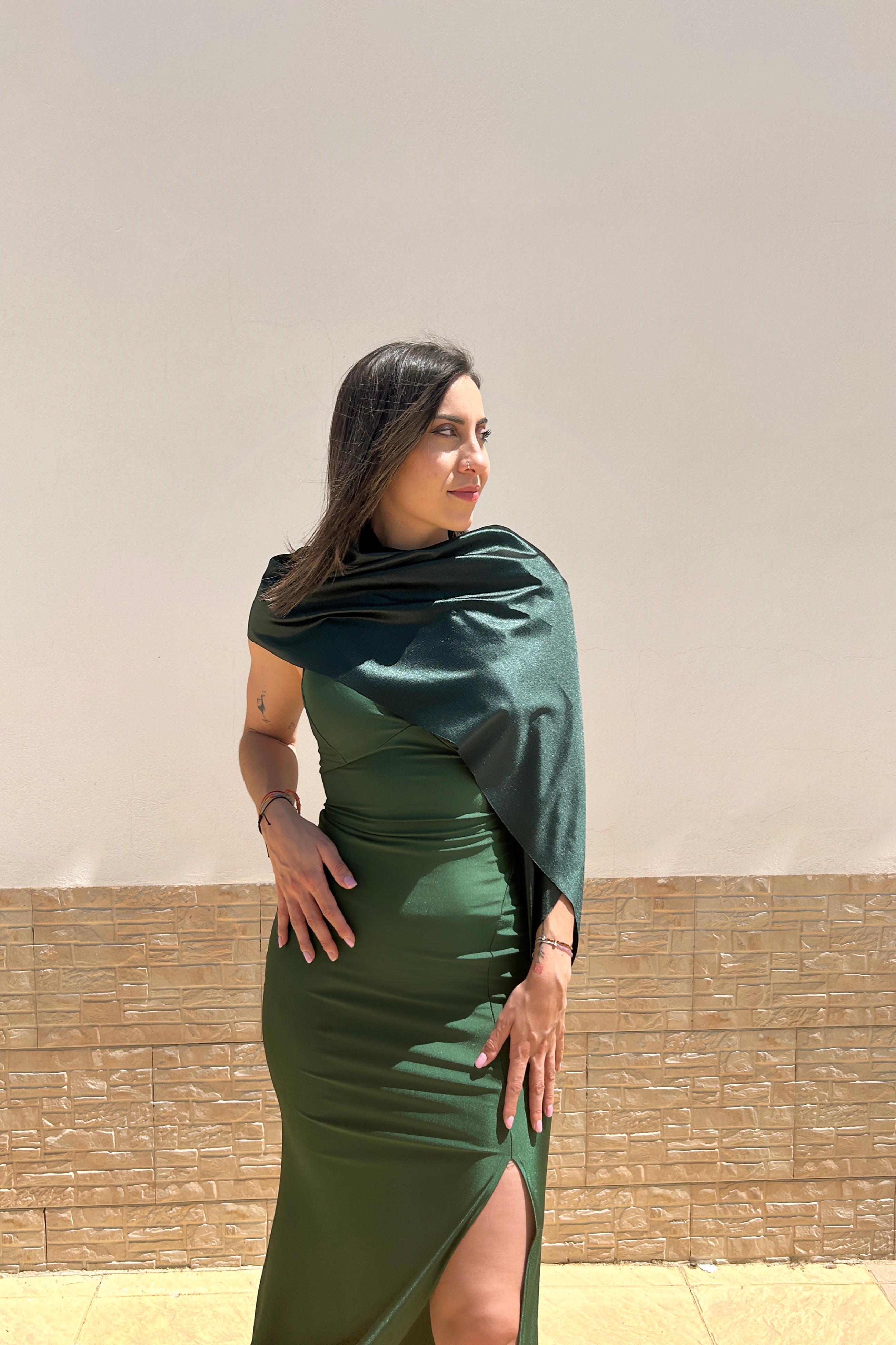 Green satin cape shawl
