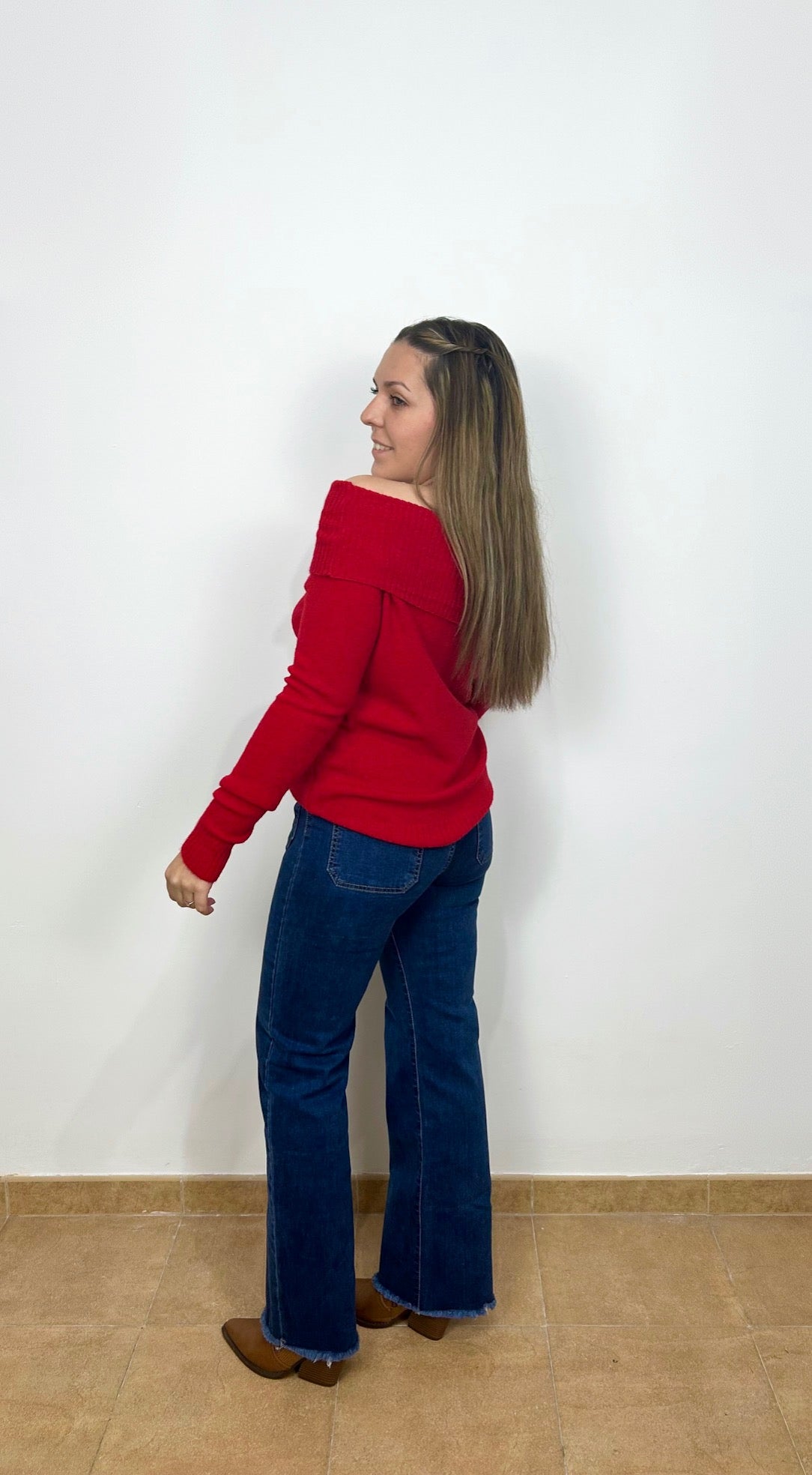 Jersey escote bardot rojo