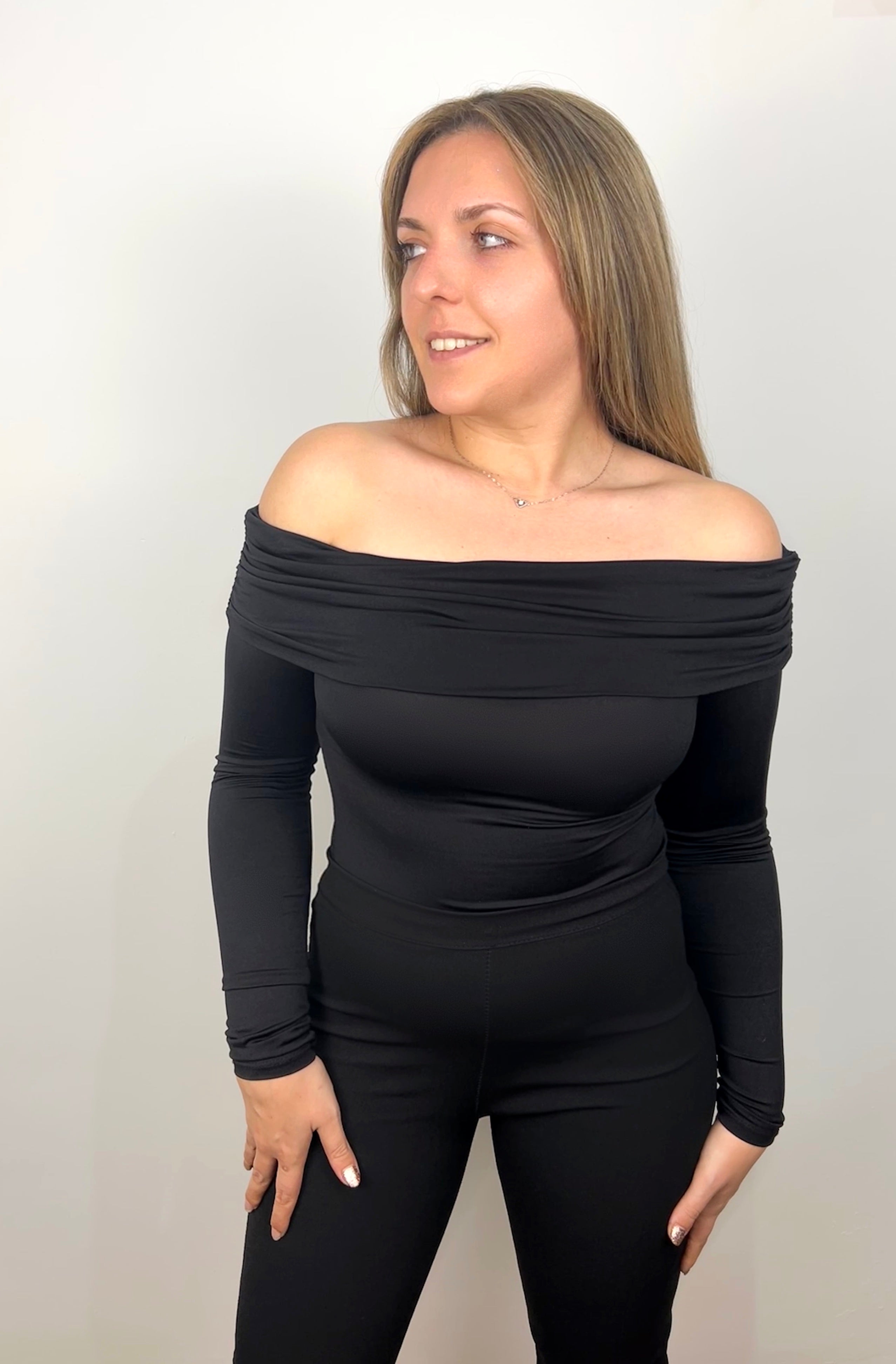 Black bardot neckline bodysuit