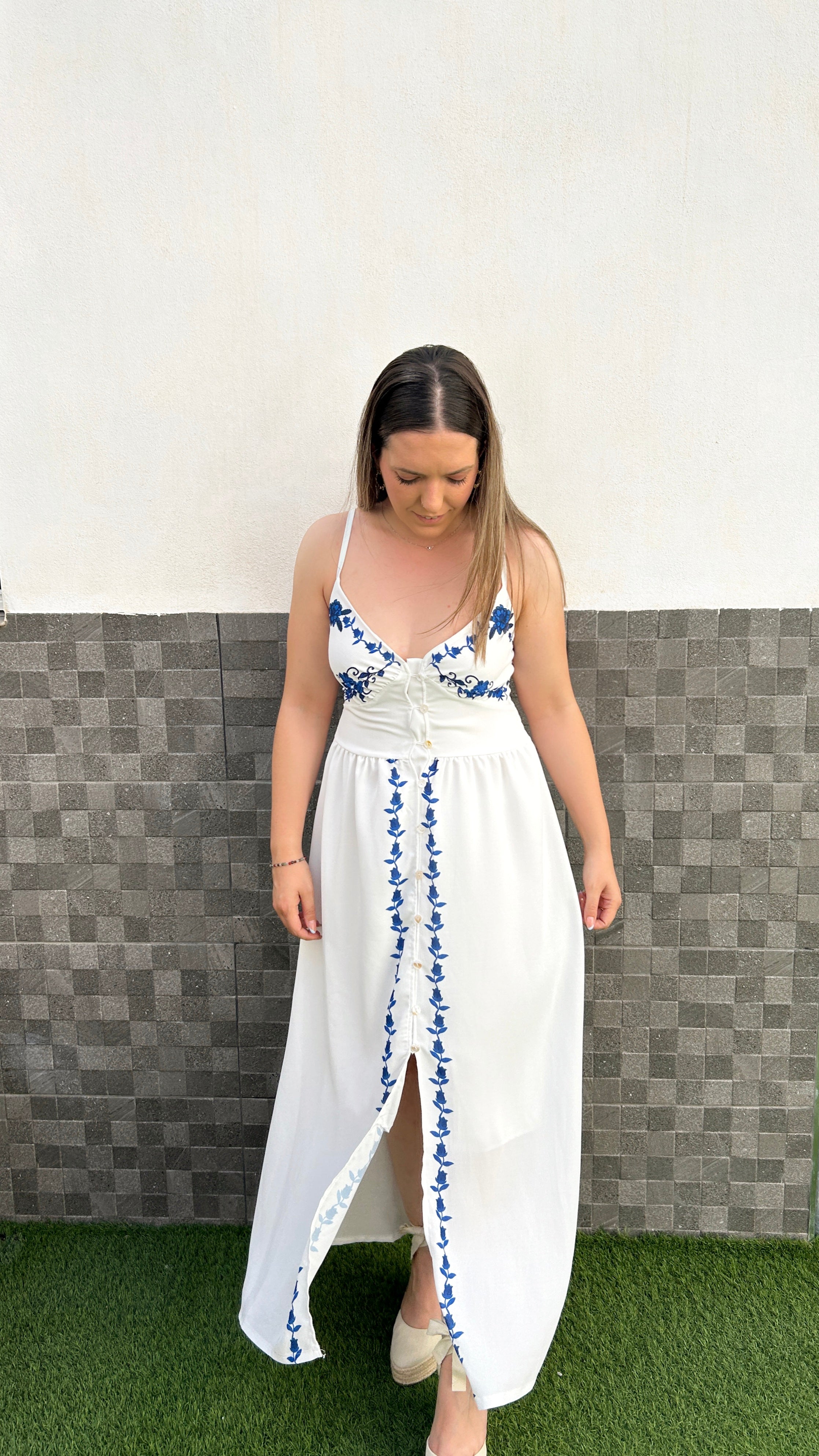 Vestido midi flores blanco