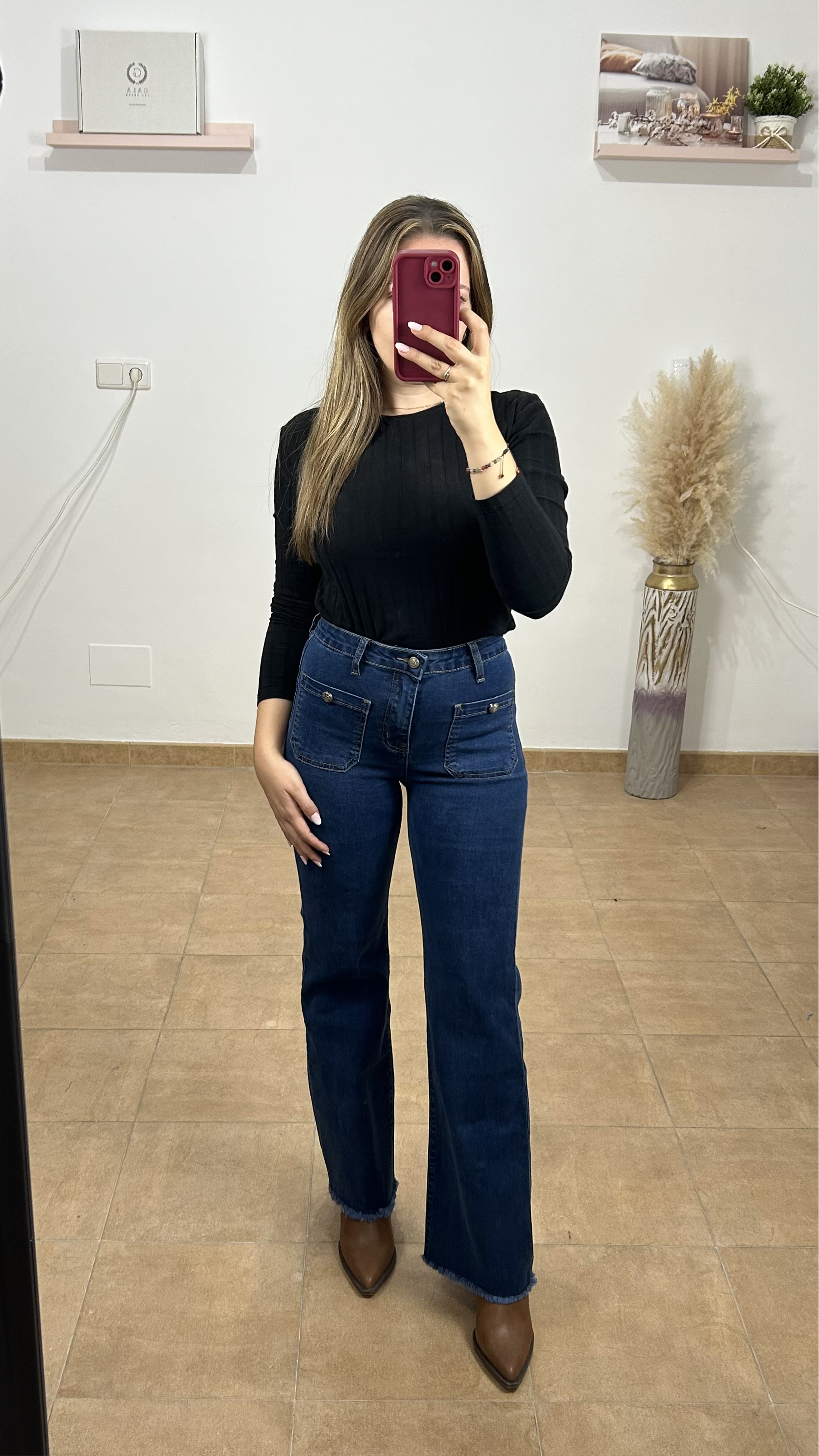 Pantalón denim ancho bolsillos