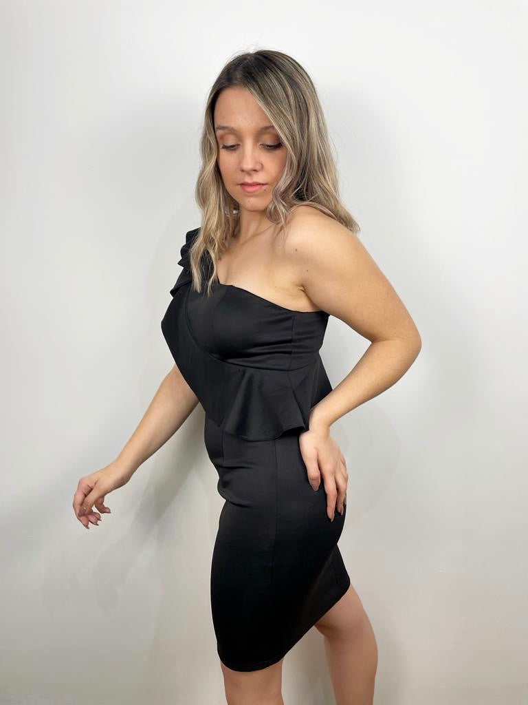 Asymmetrical black ruffle dress