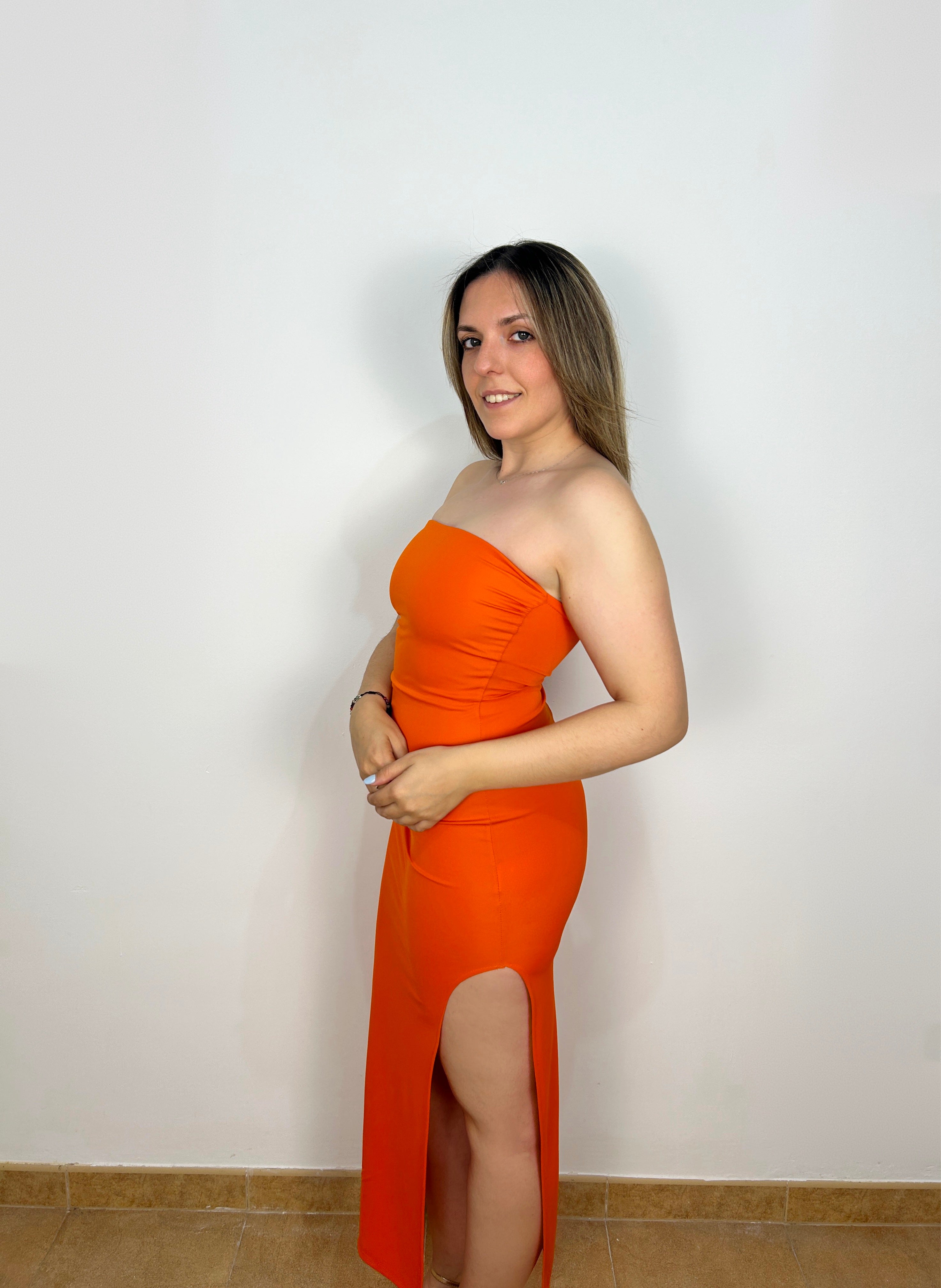 Vestido midi palabra naranja