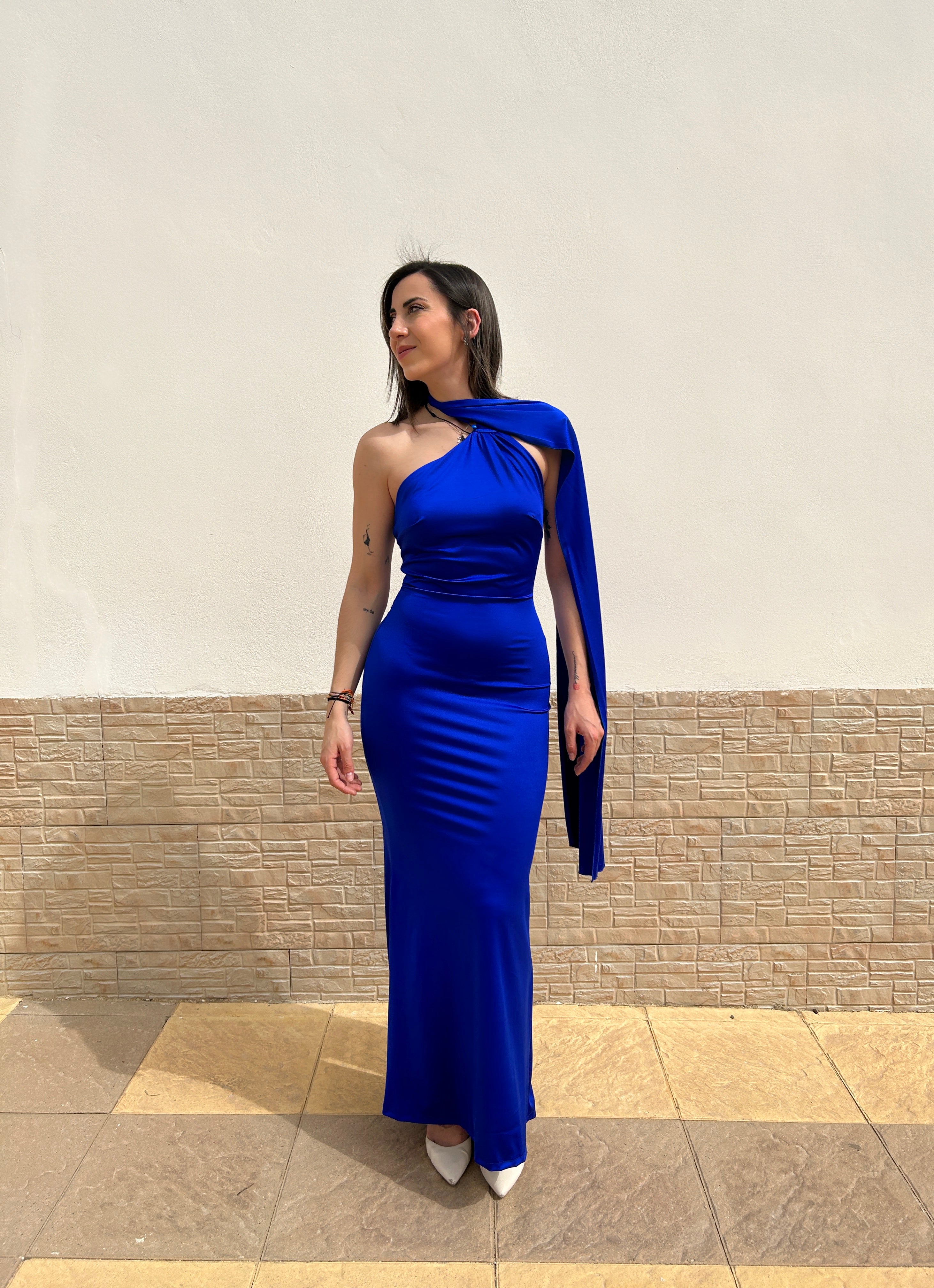 Vestido choker satinado azul