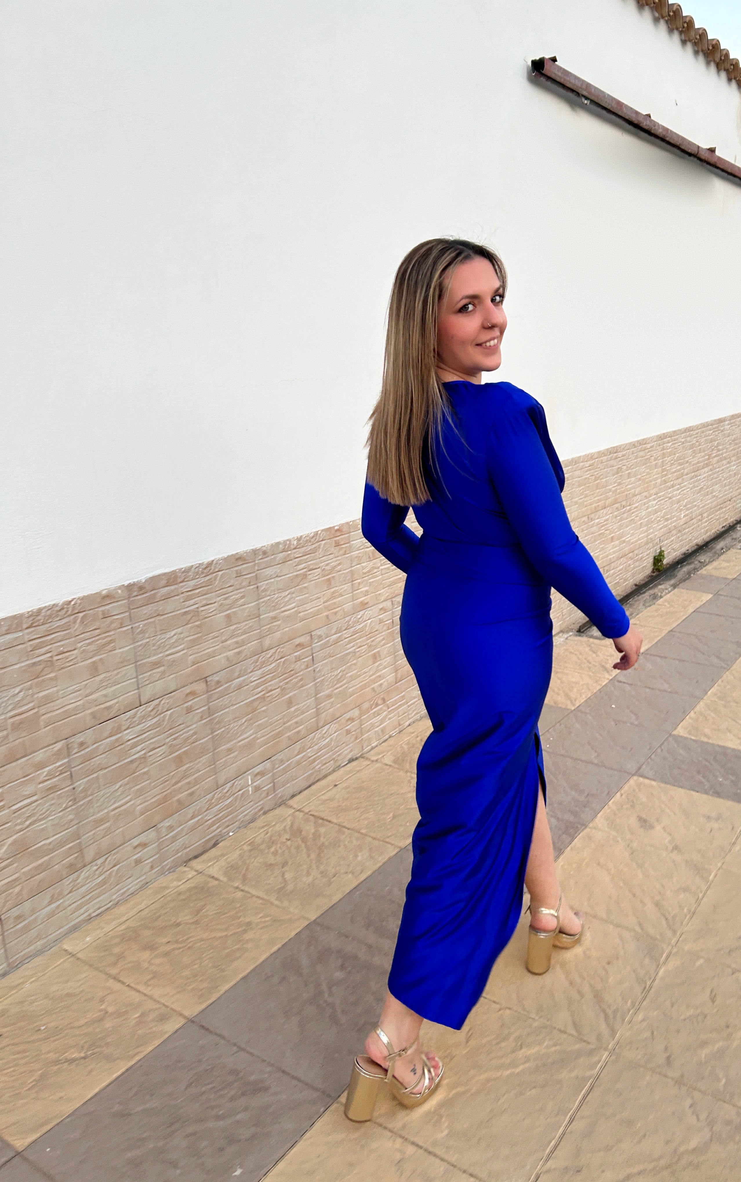 Vestido escote nudo pronunciado azul