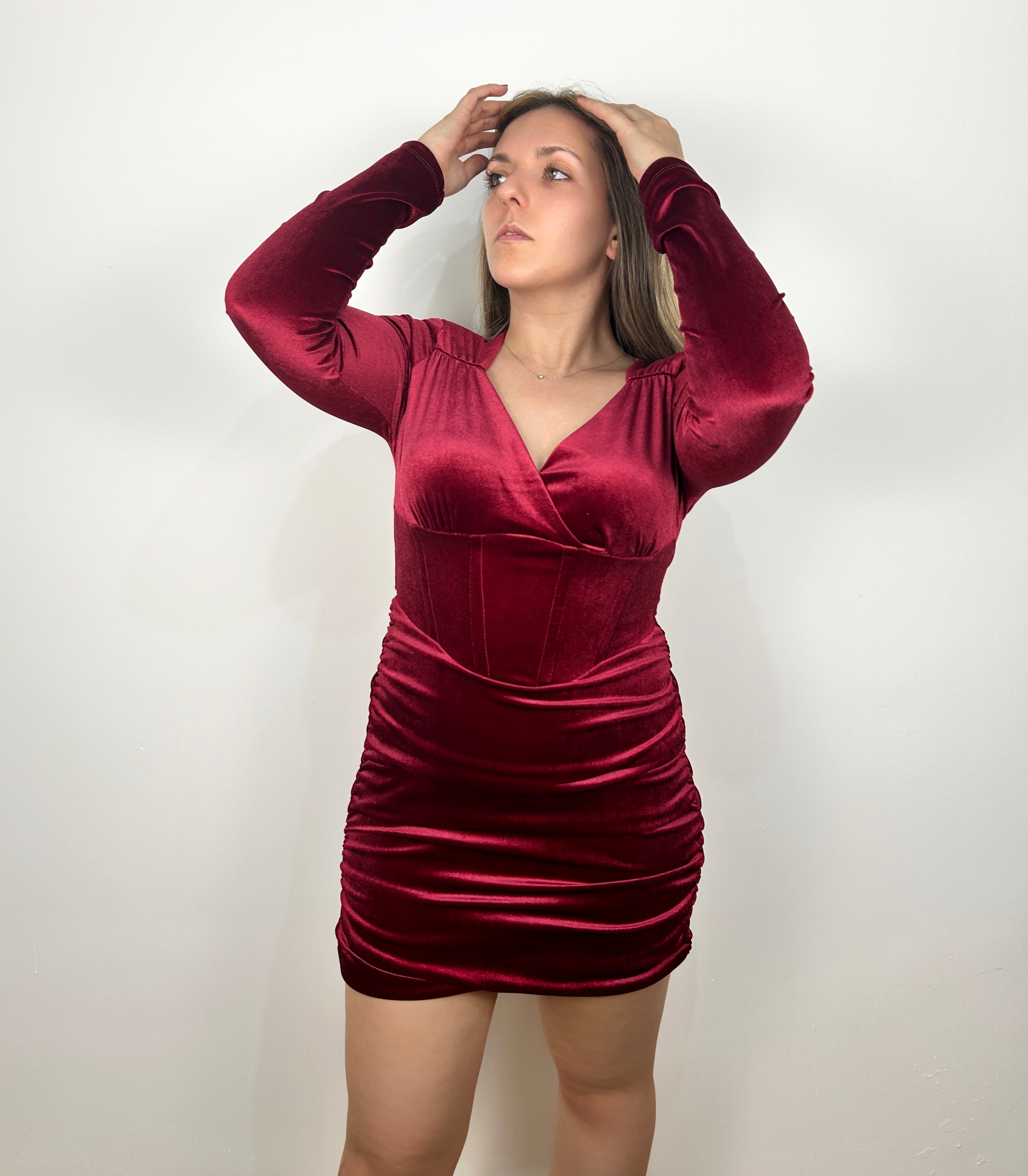 Vestido corset terciopelo vino