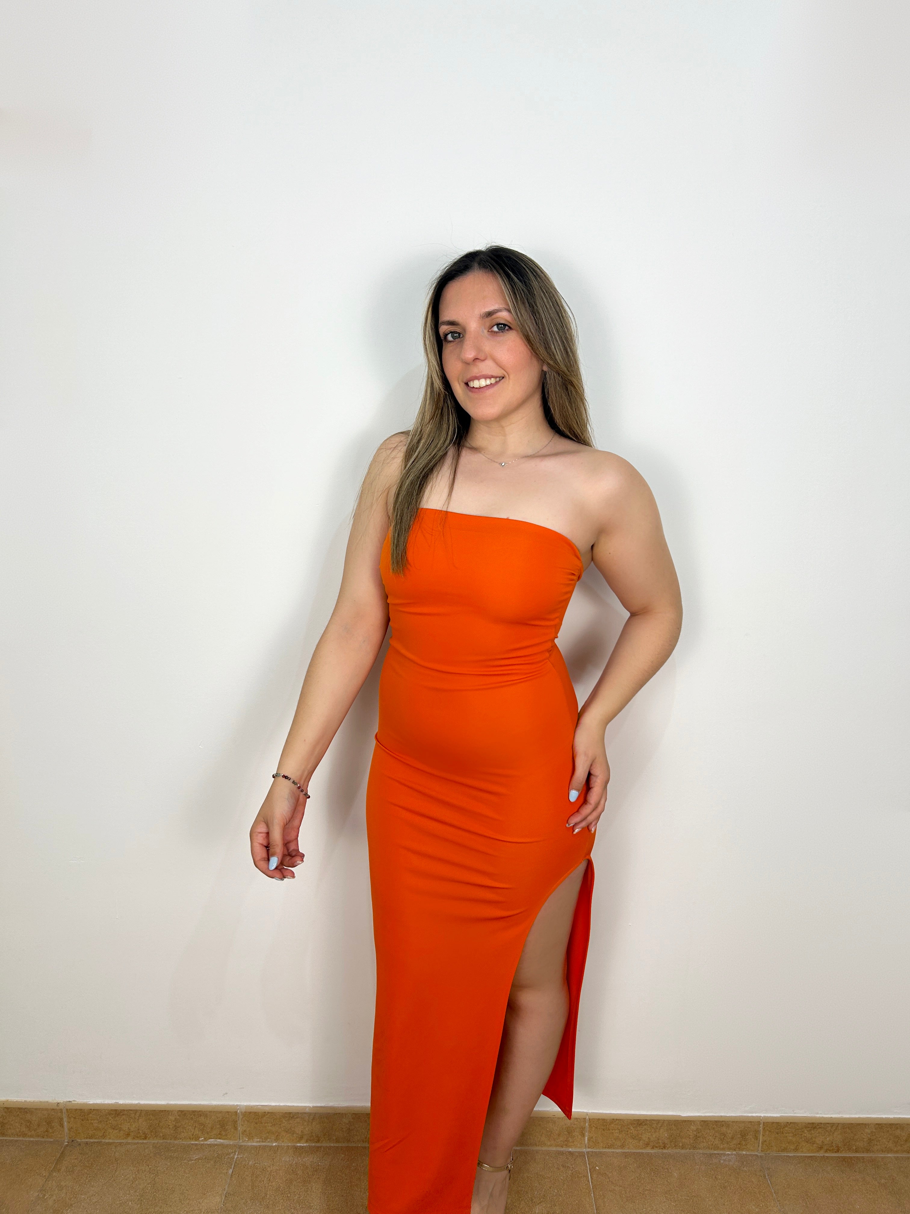 Orange word midi dress