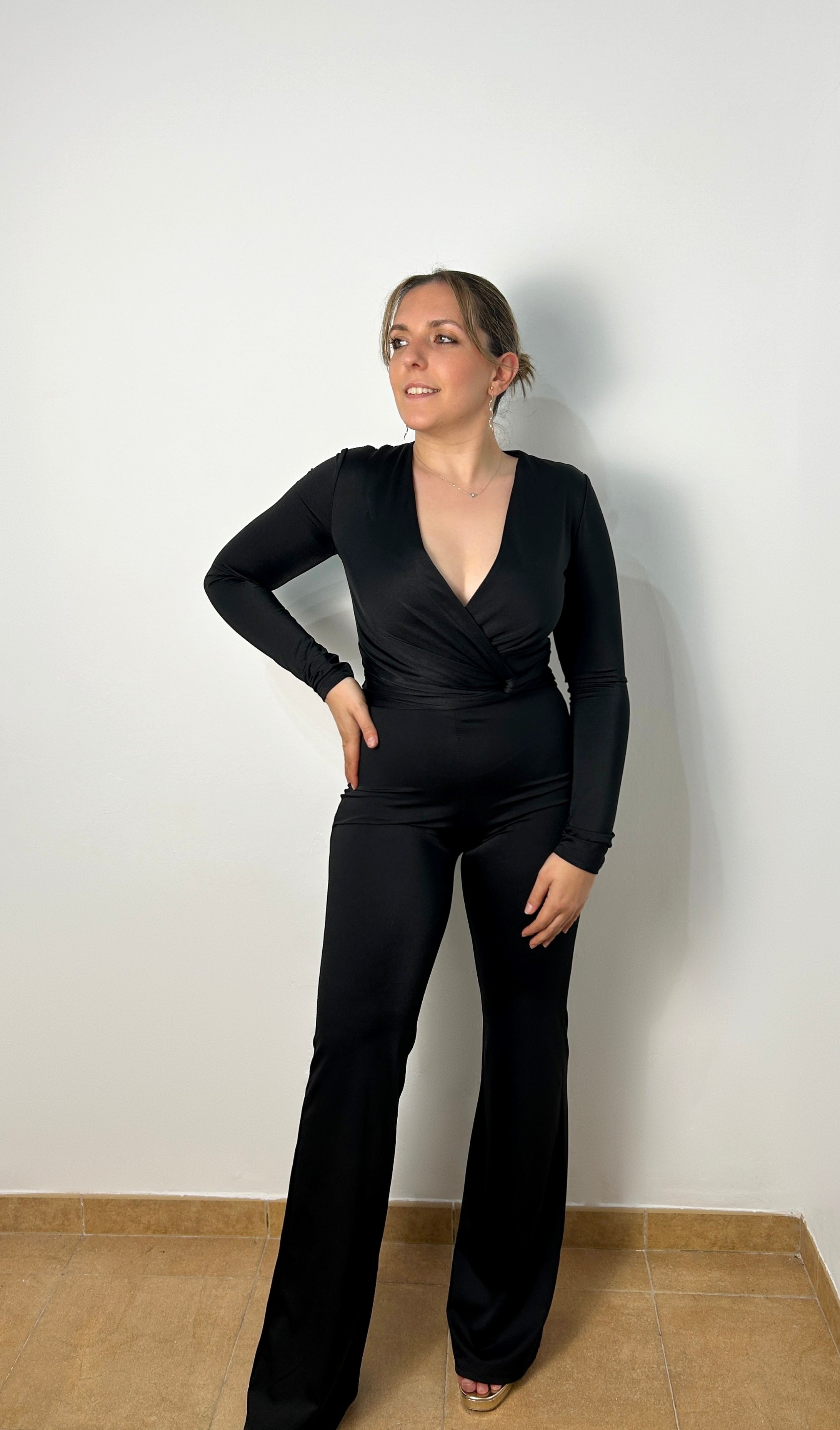 Black waist knot jumpsuit