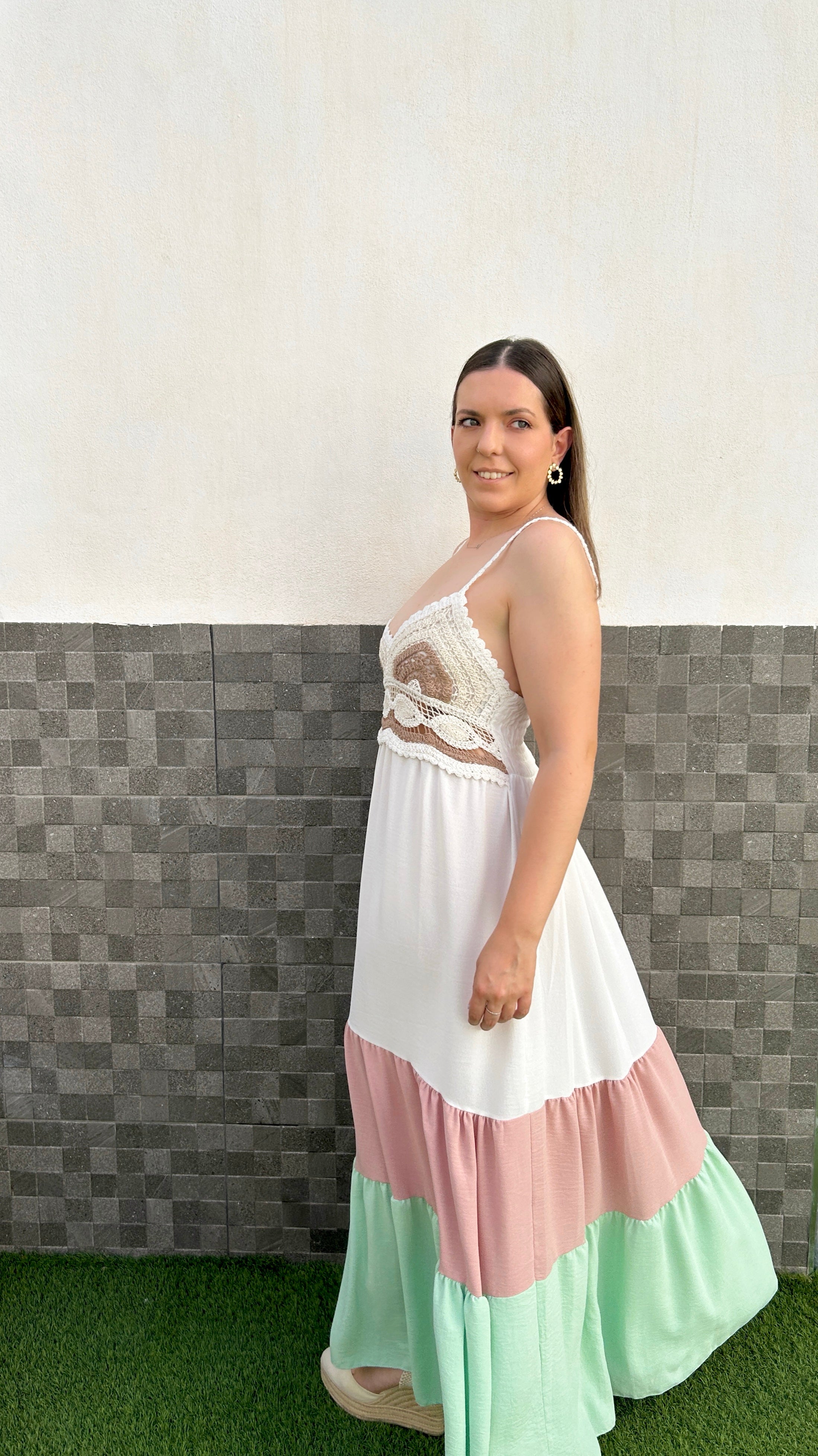 Vestido volantes crochet blanco