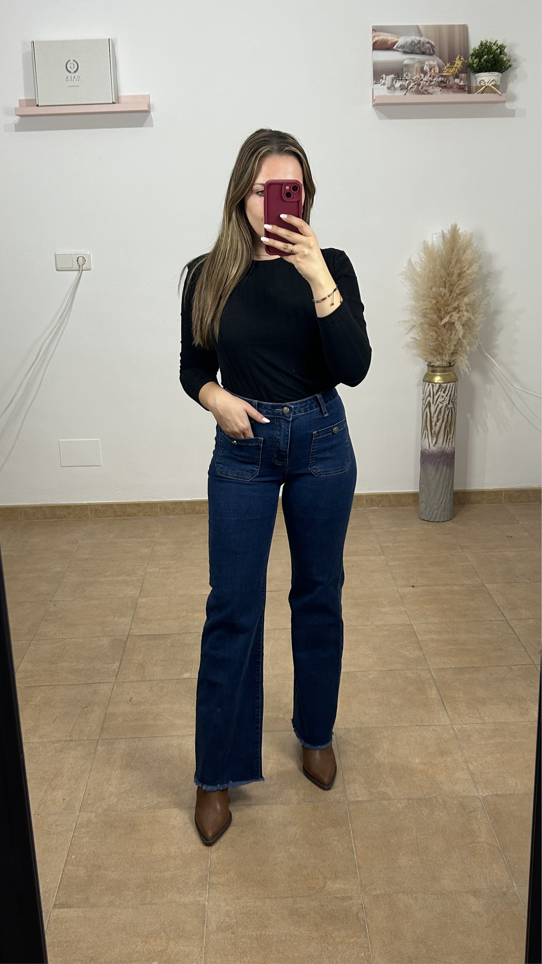 Pantalón denim ancho bolsillos