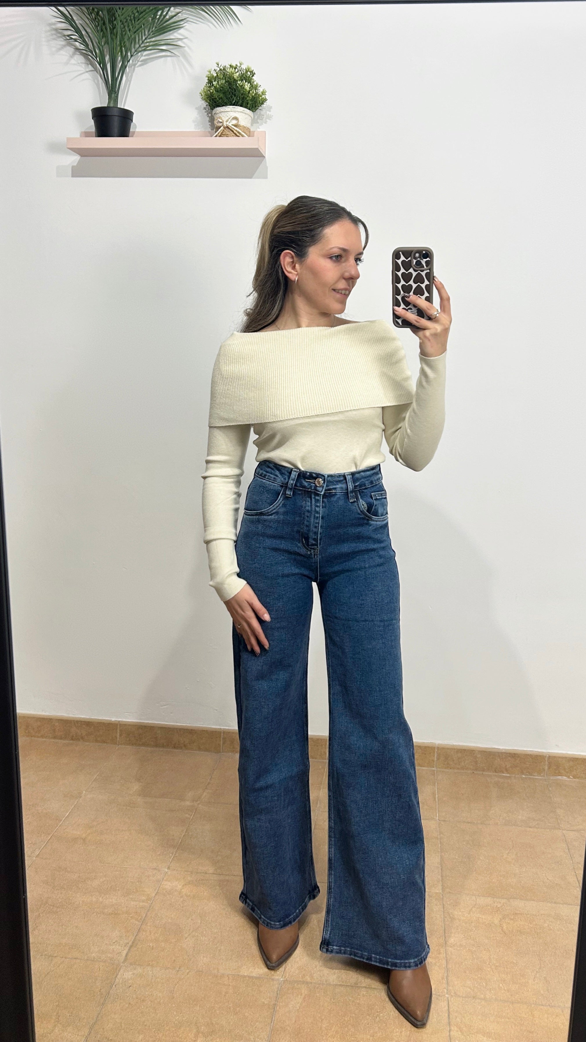 Pantalón denim wide leg oscuro